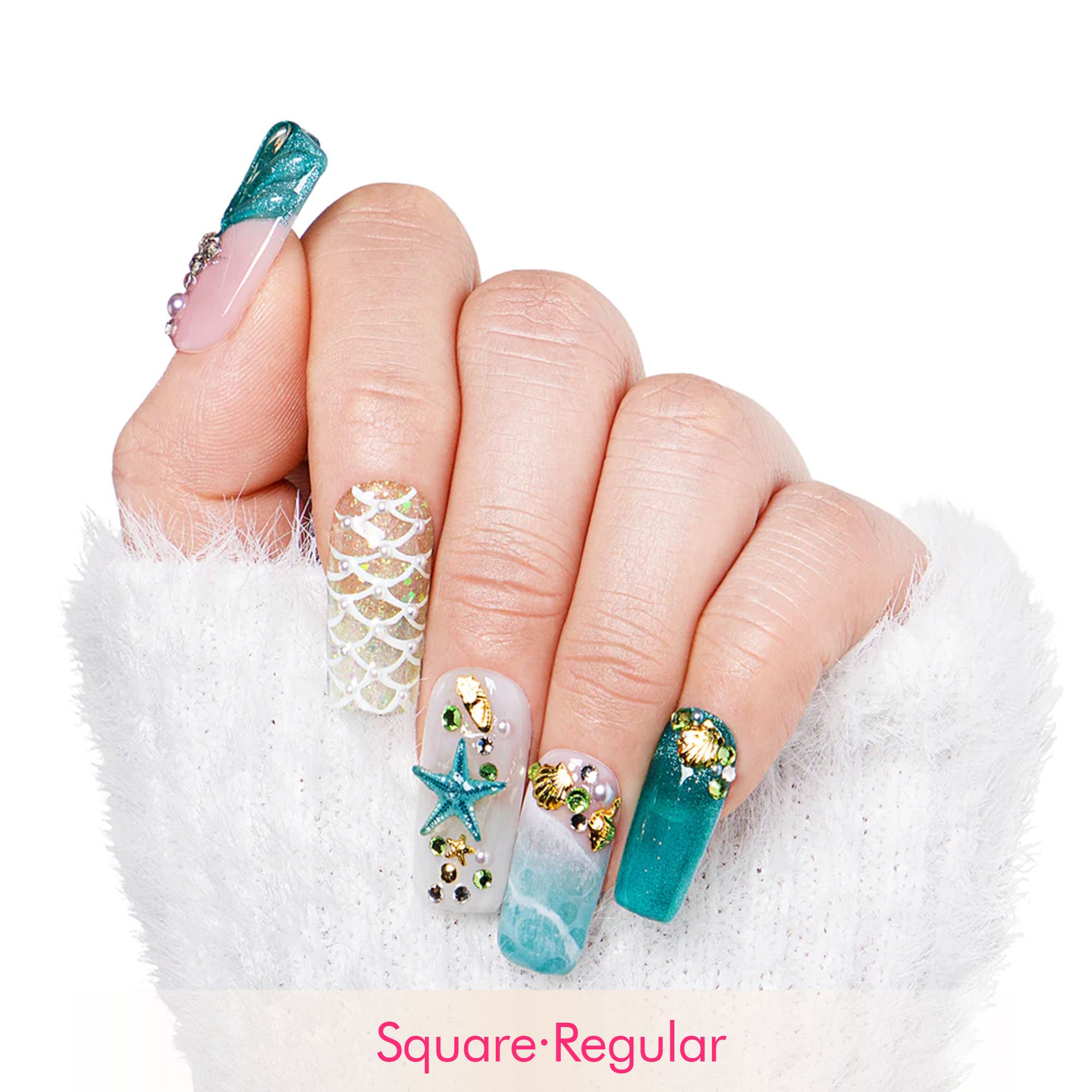 Surfing Girls Blue Handmade Nails H119