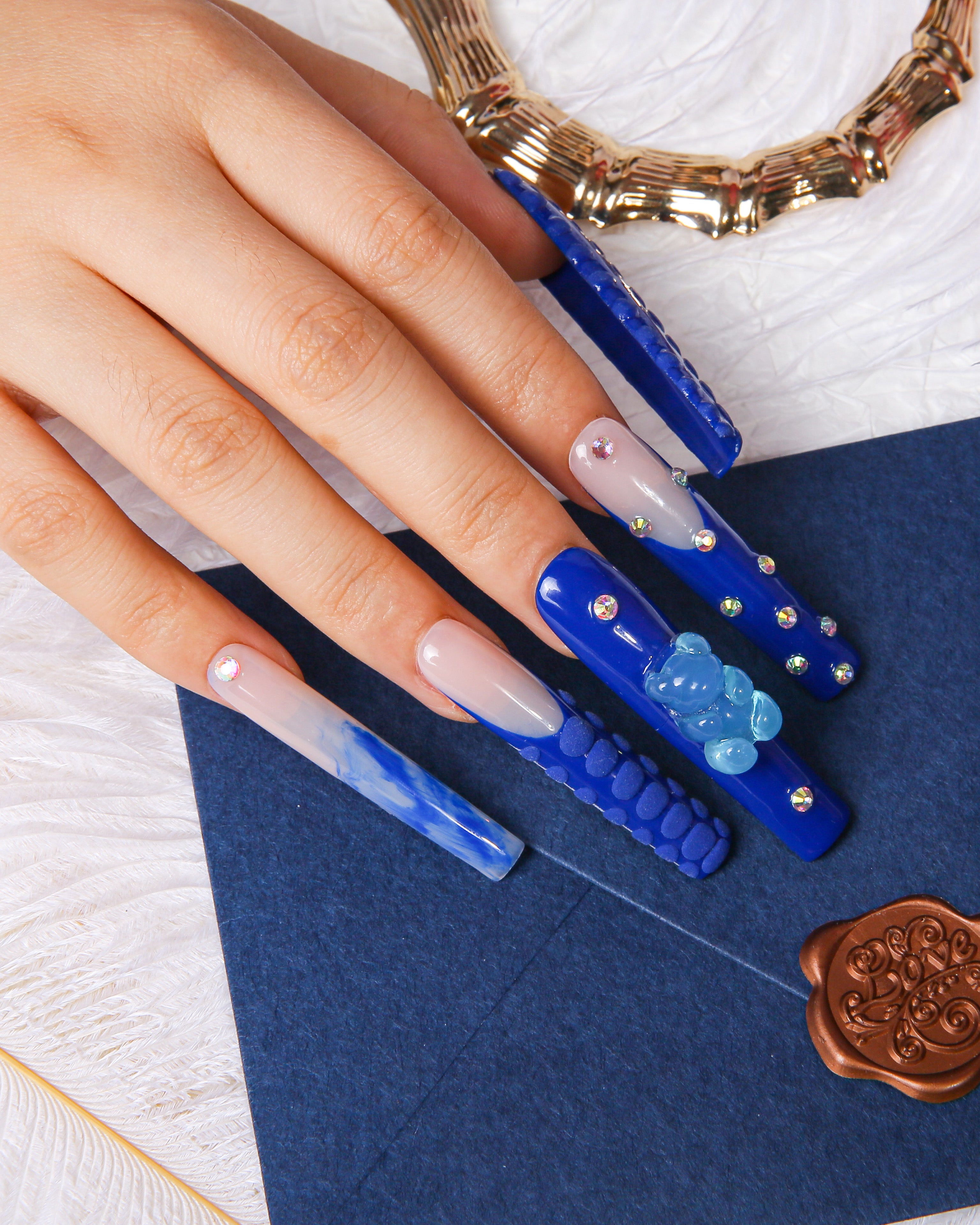 little blue bear press on nails