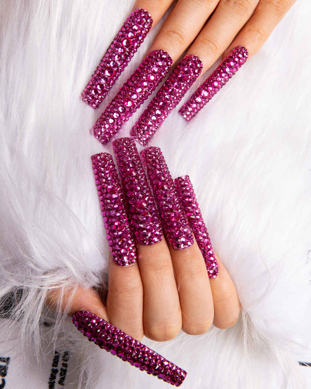 pink rhinestone press on nails