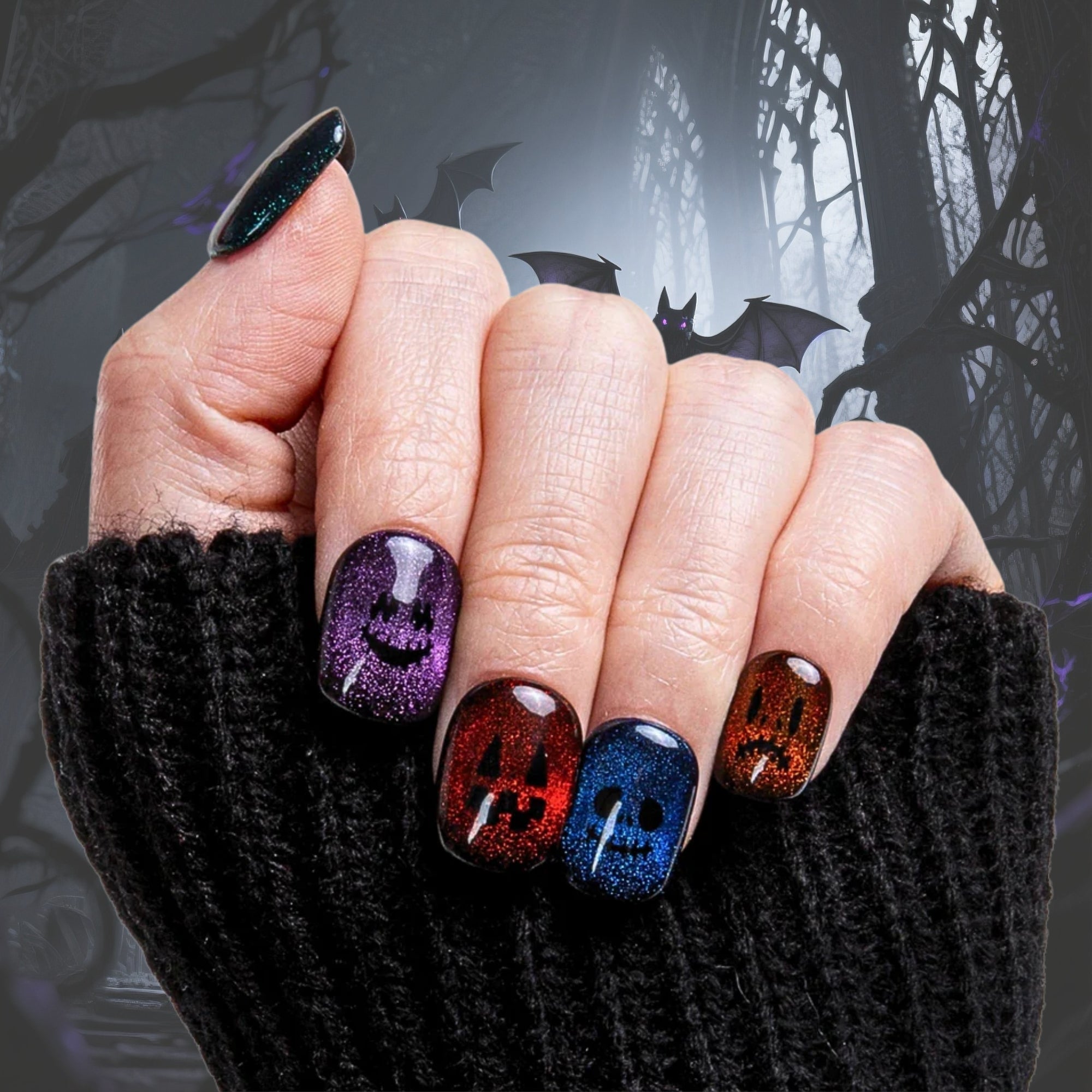 Spectral Jack-o'-lantern Handmade Nails H336