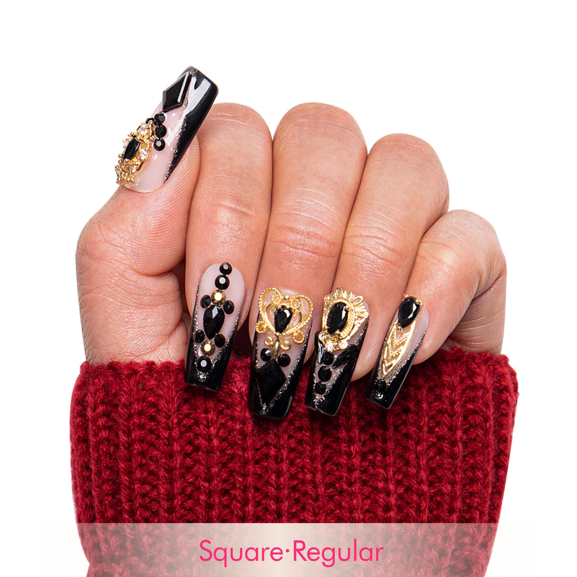 Obsidian Palace Black French Tip Handmade Nails H165