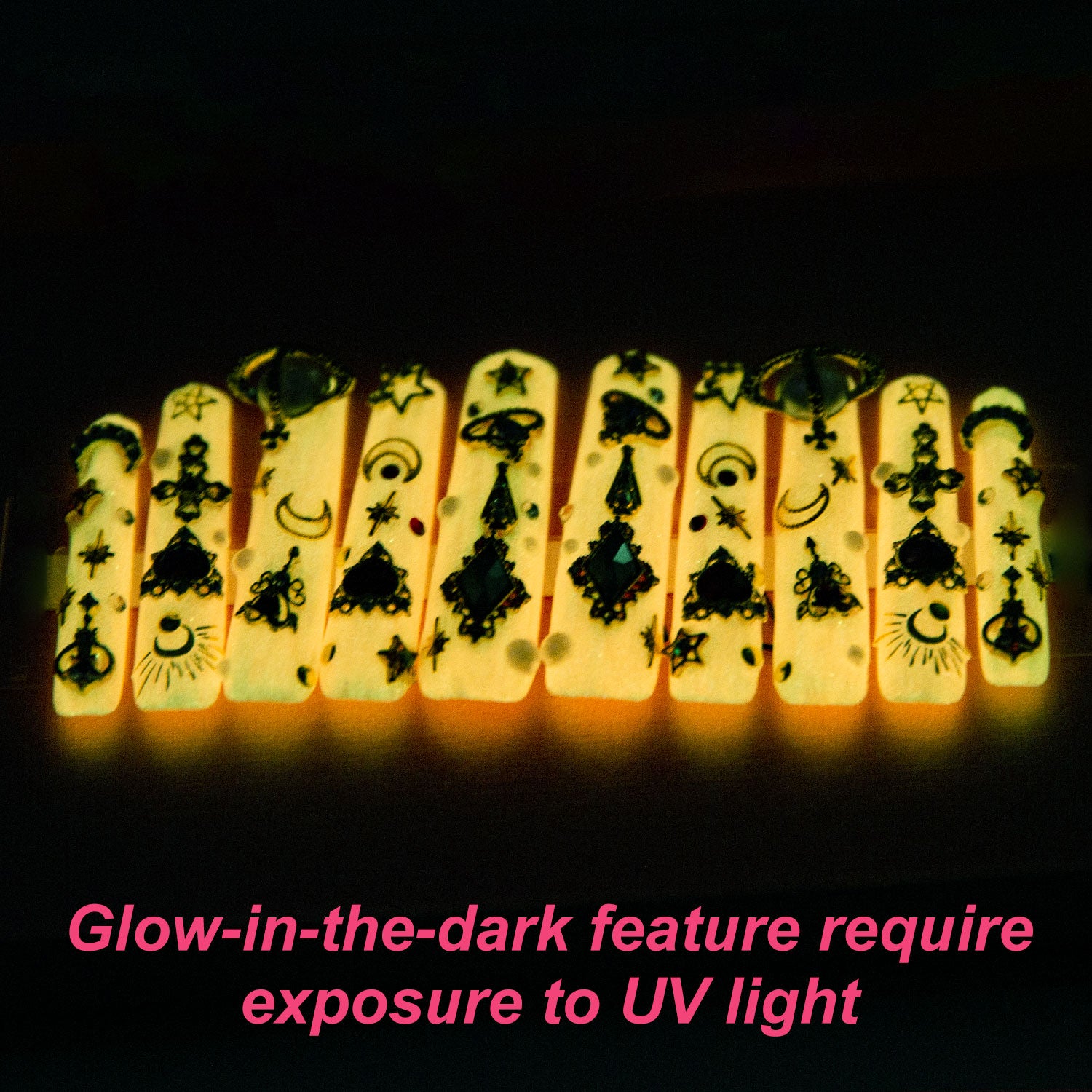 Lovful Planet Handmade Square Nails GLOW IN THE DARK H167 RTS