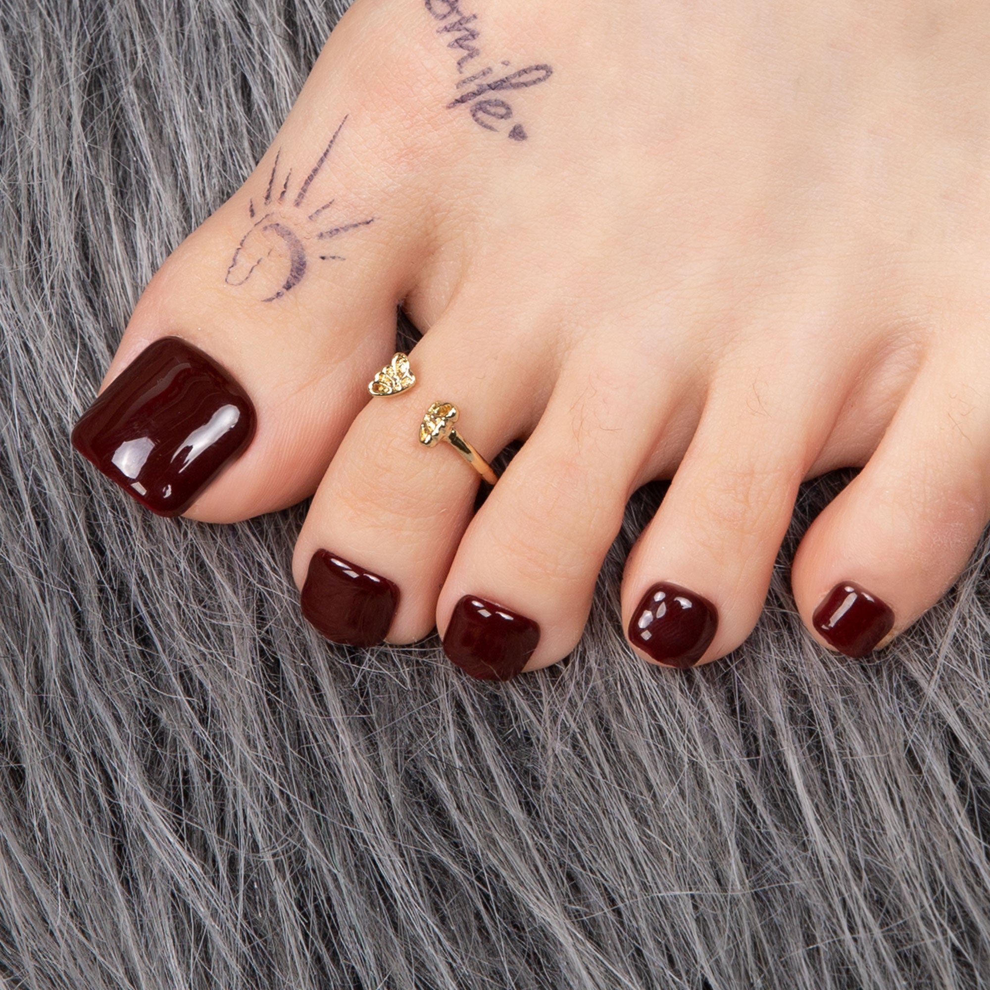Burgundy Wine Pure T8 Toe Nails- 20Pcs Free Size
