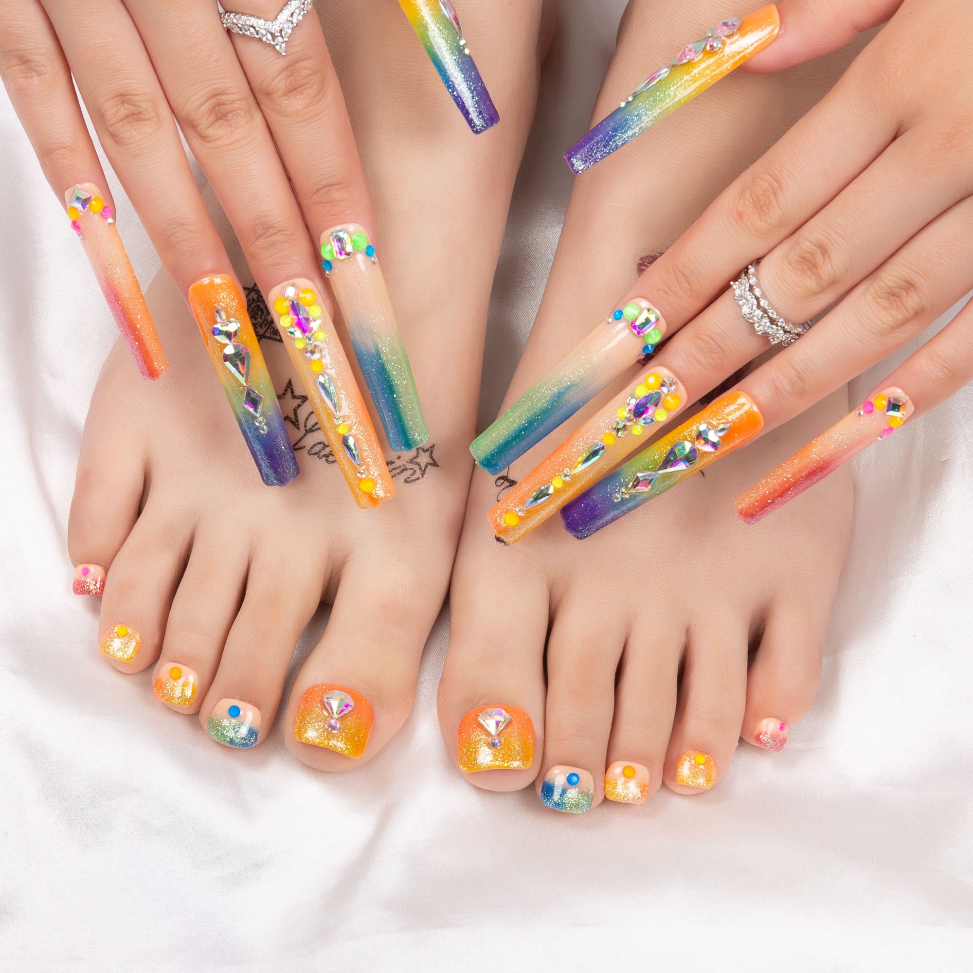 Rainbow Glass Combo Set Handmade Nails H252+T252