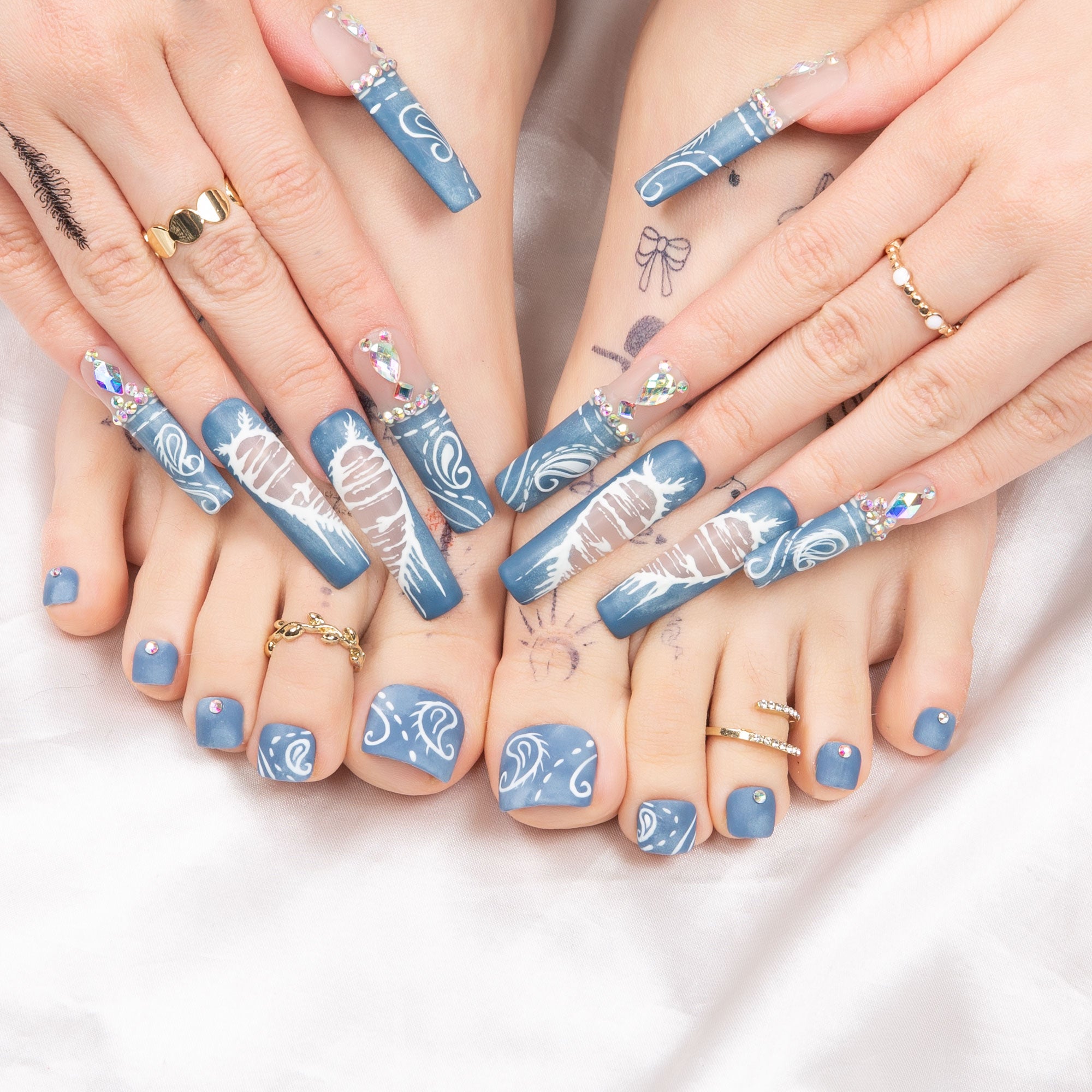 Denim Seraph Blue Combo Set Handmade Nails H194+T194