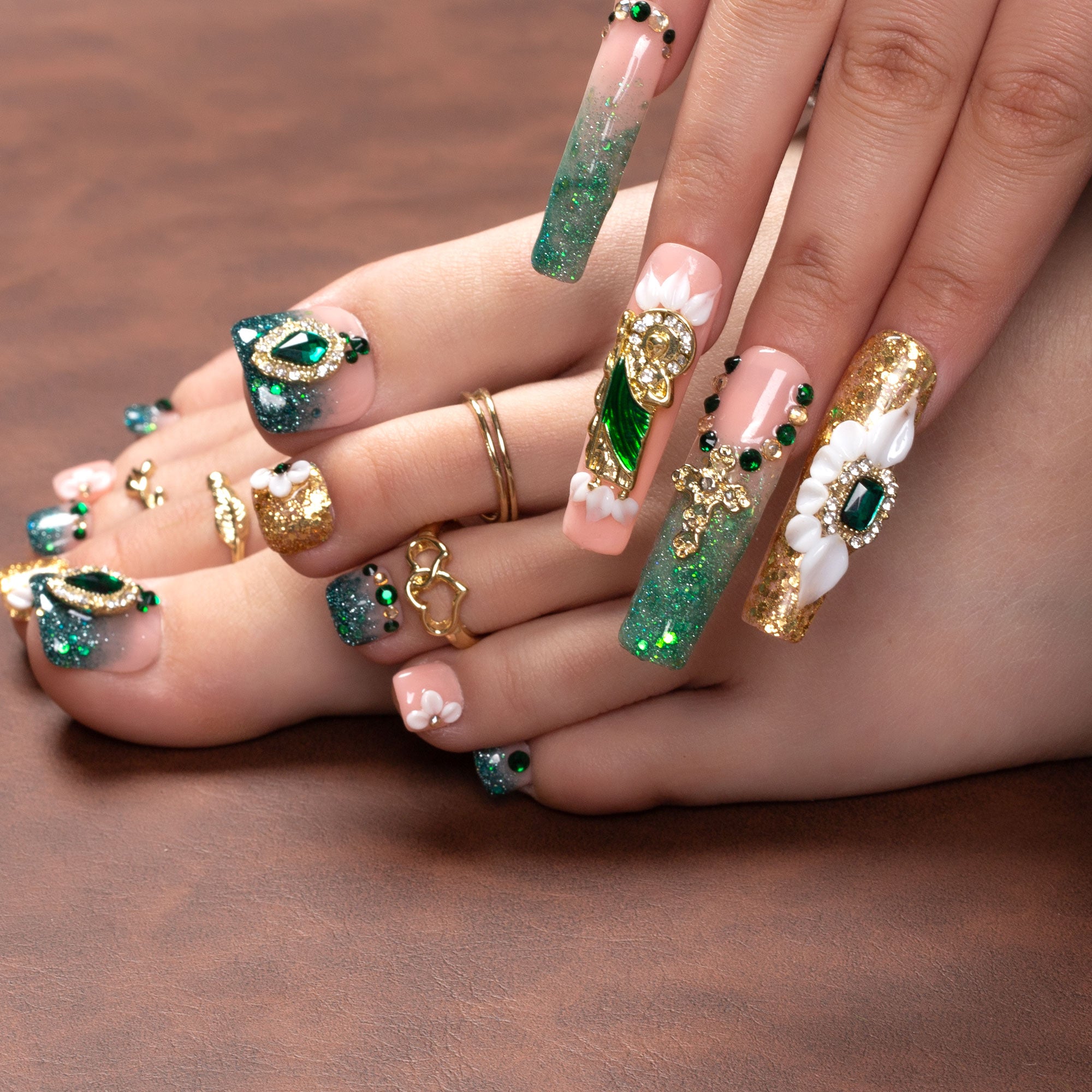 Green Enamel Combo Set Handmade Nails H235+T235