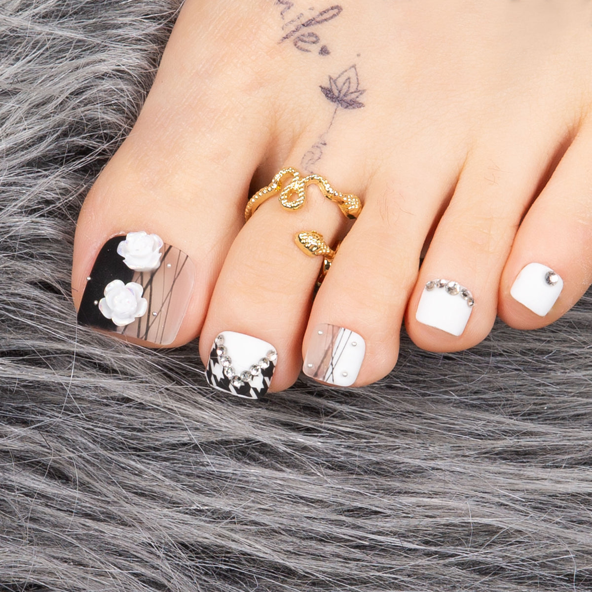 Houndstooth T30 Toe Nails- 20Pcs Free Size