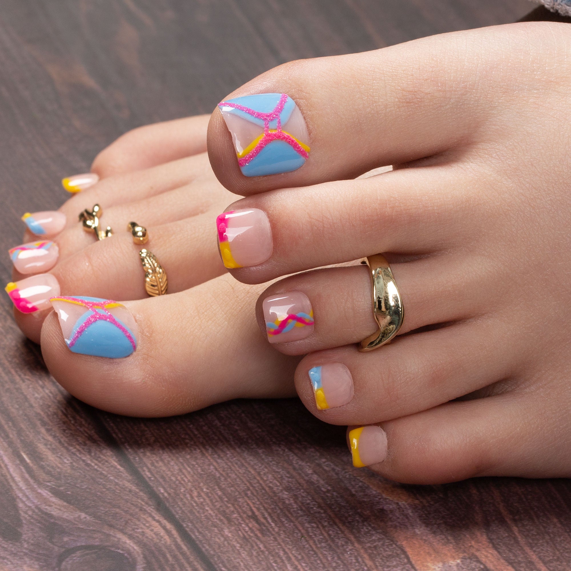 Gemini French Tip T172 Toe Nails- 20Pcs Free Size