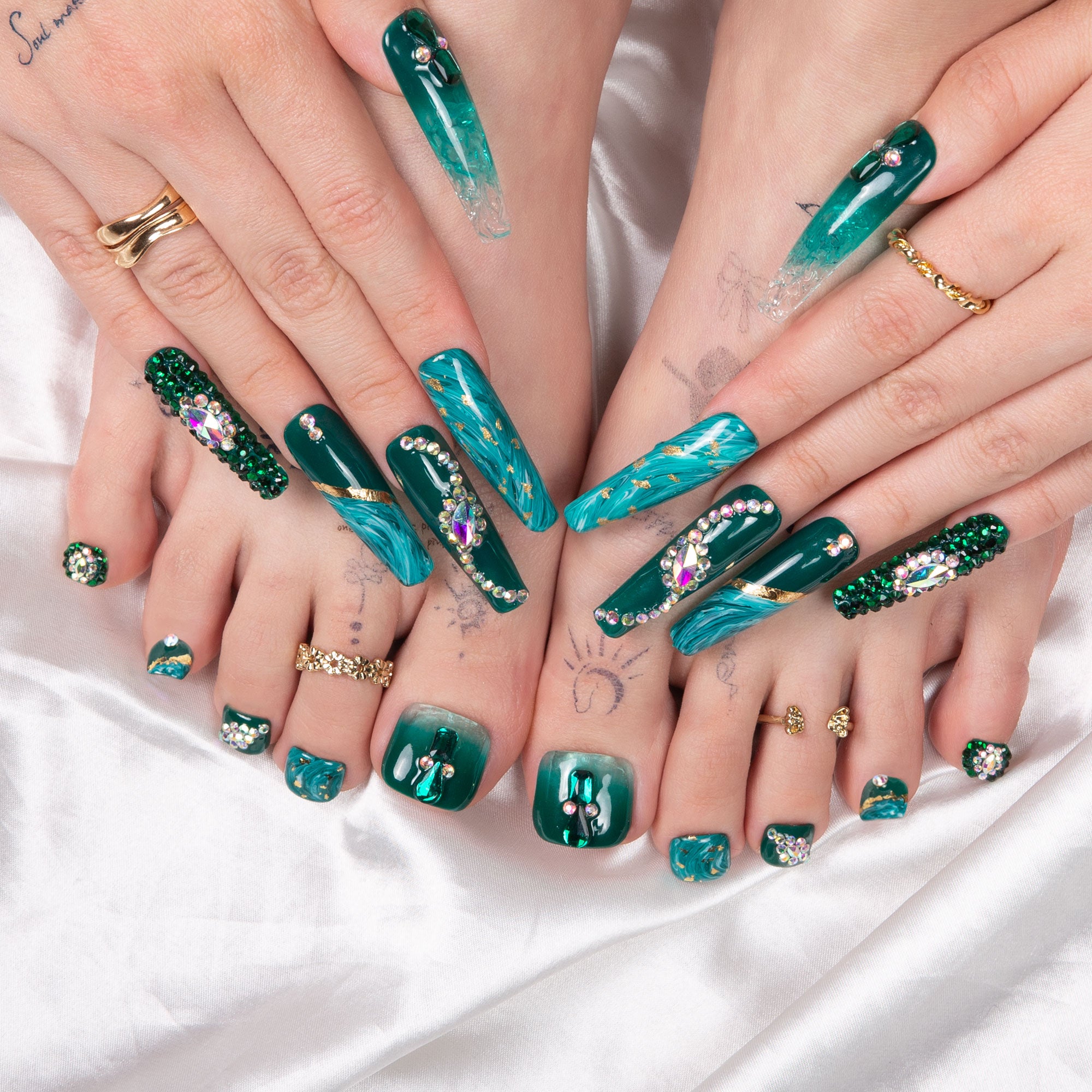 Emerald Envy Blue Combo Set Handmade Nails H109+T109