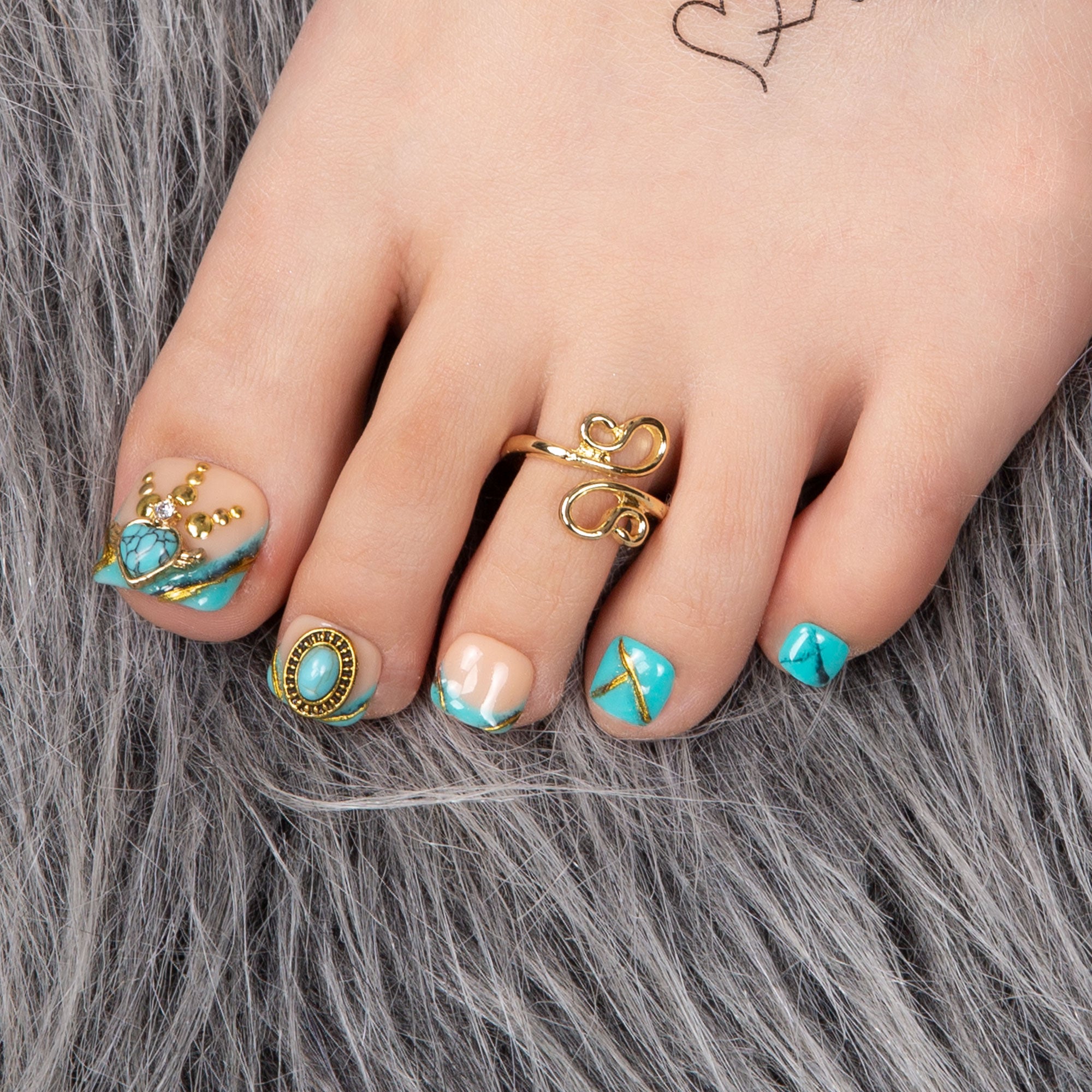 Turquoise Blue French Tip T122 Toe Nails- 20Pcs Free Size