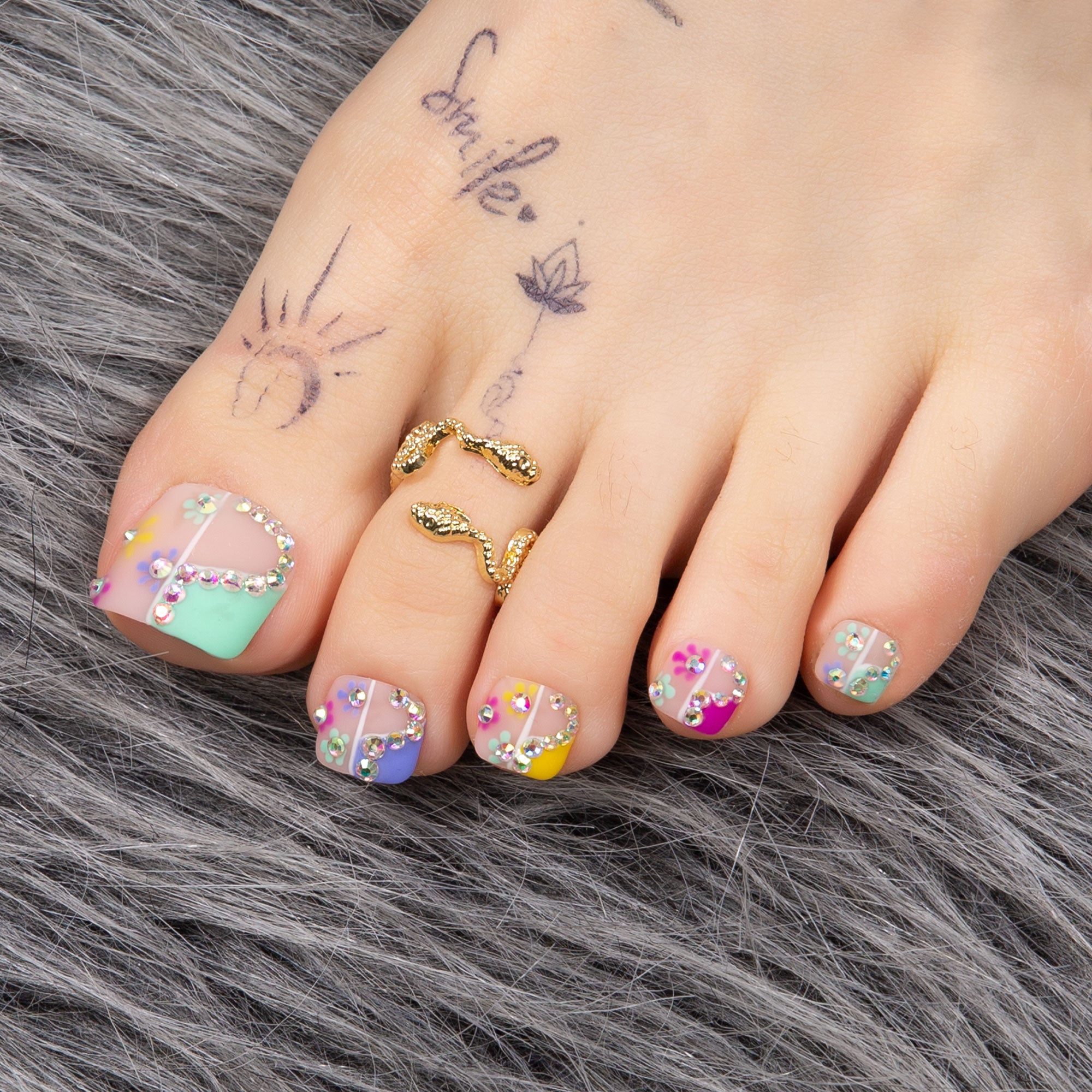 Wild Blooming French Tip T156 Toe Nails- 20Pcs Free Size