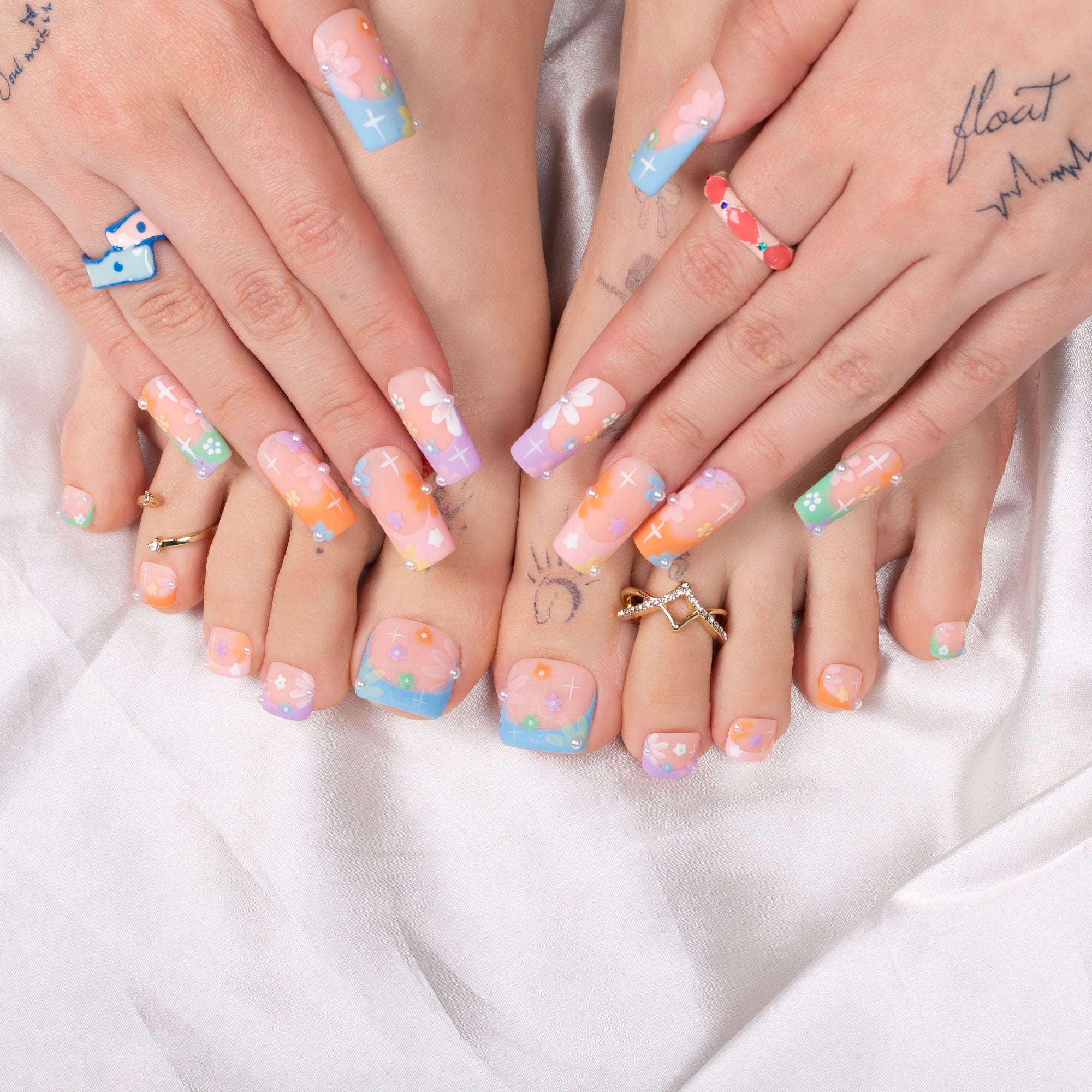 Summer Breeze Blue French Tip Combo Set Handmade Nails H216+T216