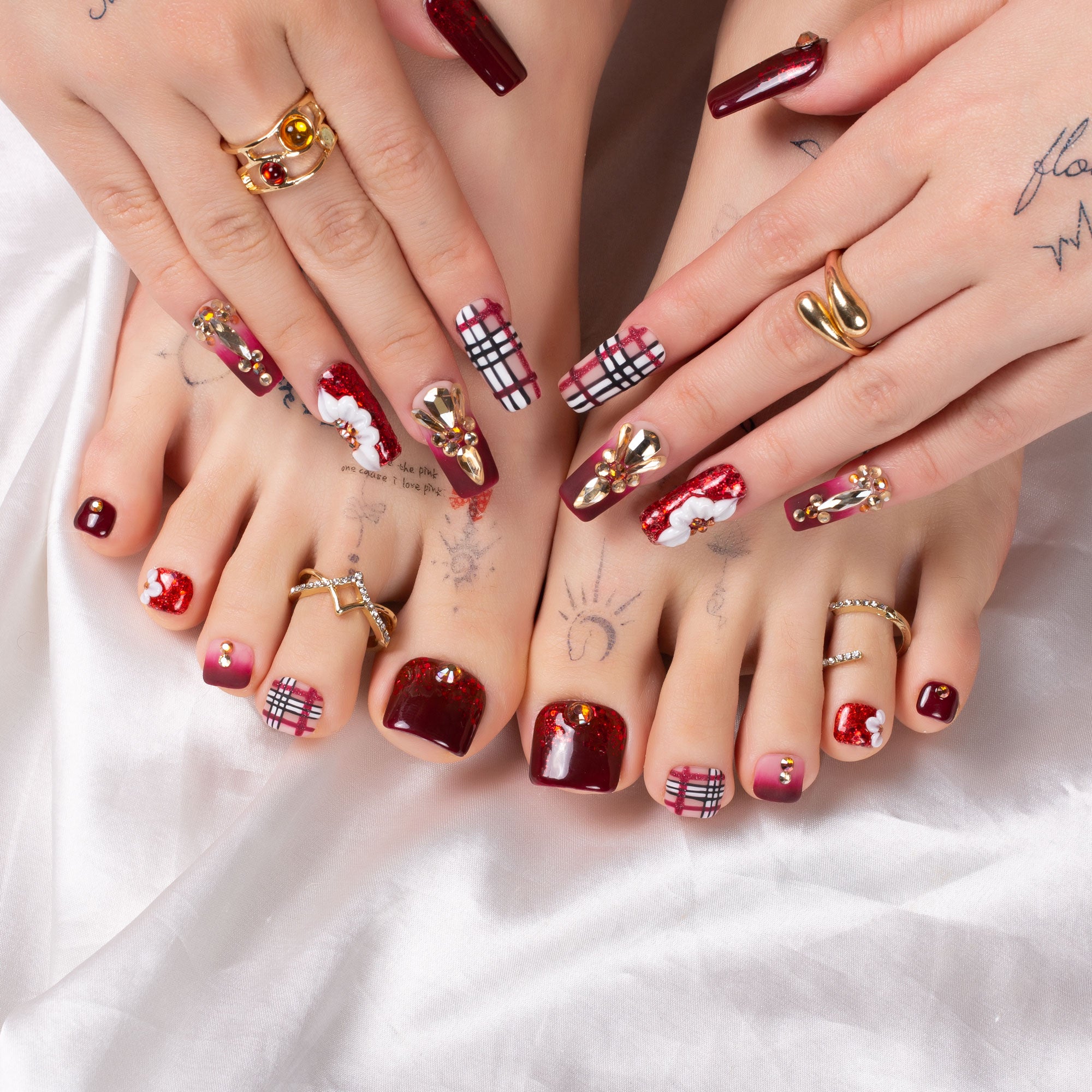 Crimson Charm Combo Set Handmade Nails H345+T345