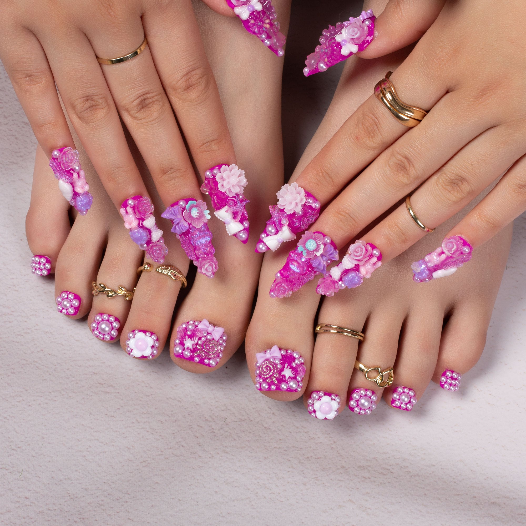Purple Glow Magic Combo Set Handmade Nails H221+T221