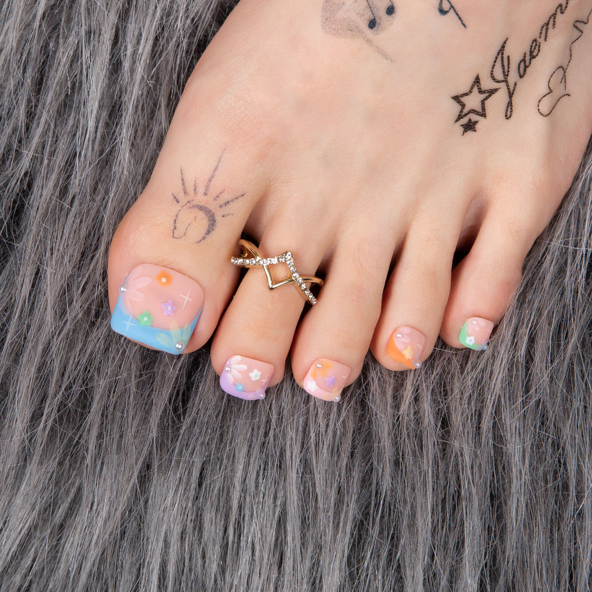 Summer Breeze Blue French Tip T216 Toe Nails- 20Pcs Free Size