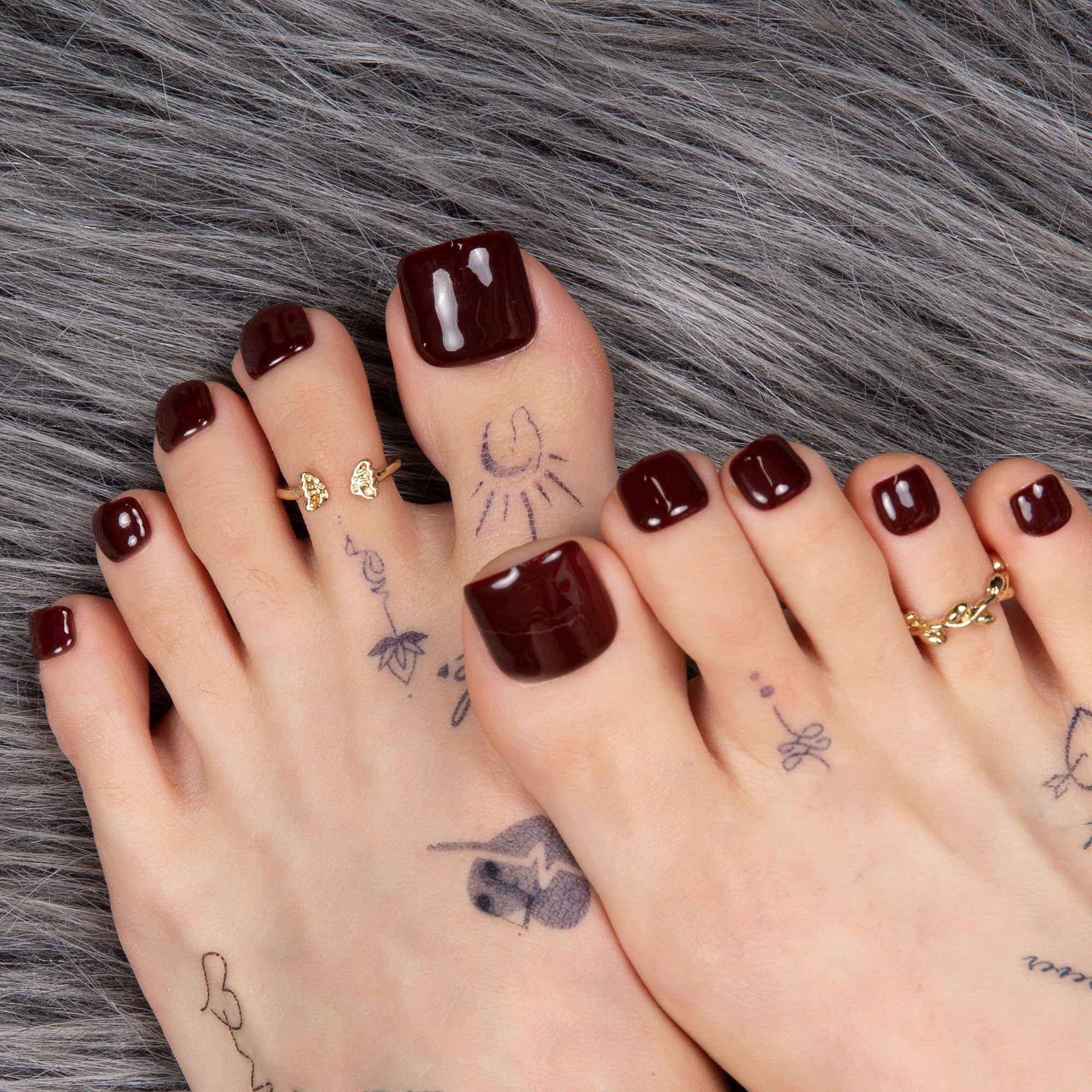 Burgundy Wine Pure T8 Toe Nails- 20Pcs Free Size