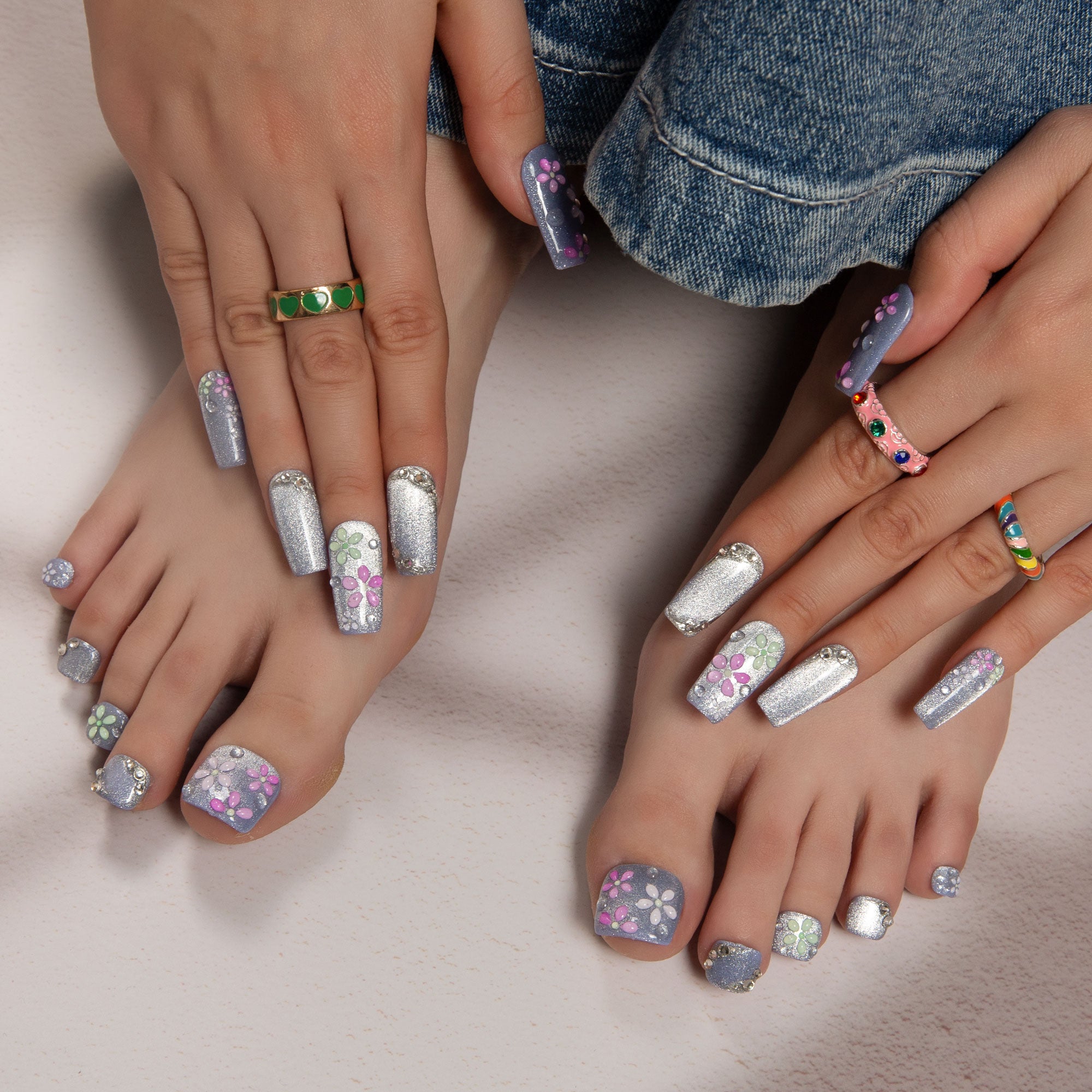 Misty Lilac Bloom Combo Set Handmade Nails H439+T439