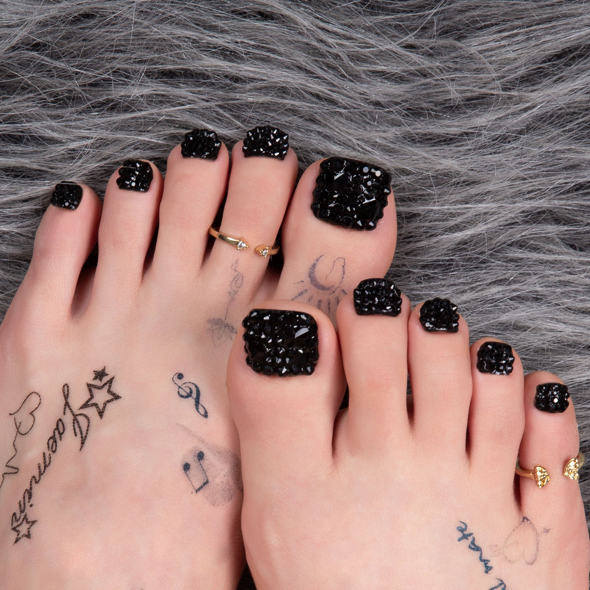 Classic Black Rhinestone T146 Toe Nails- 20Pcs Free Size