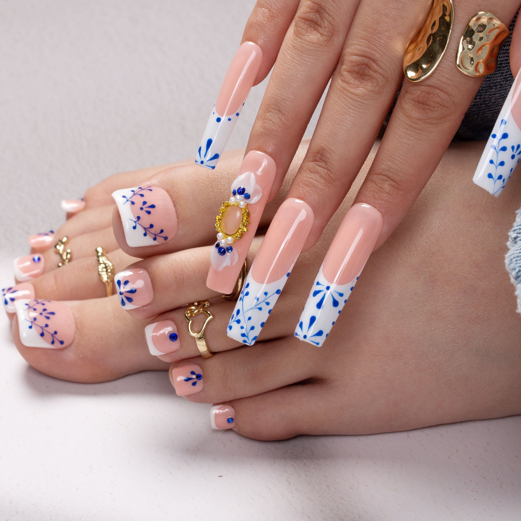 Porcelain Blue Combo Set Handmade Nails H273+T273
