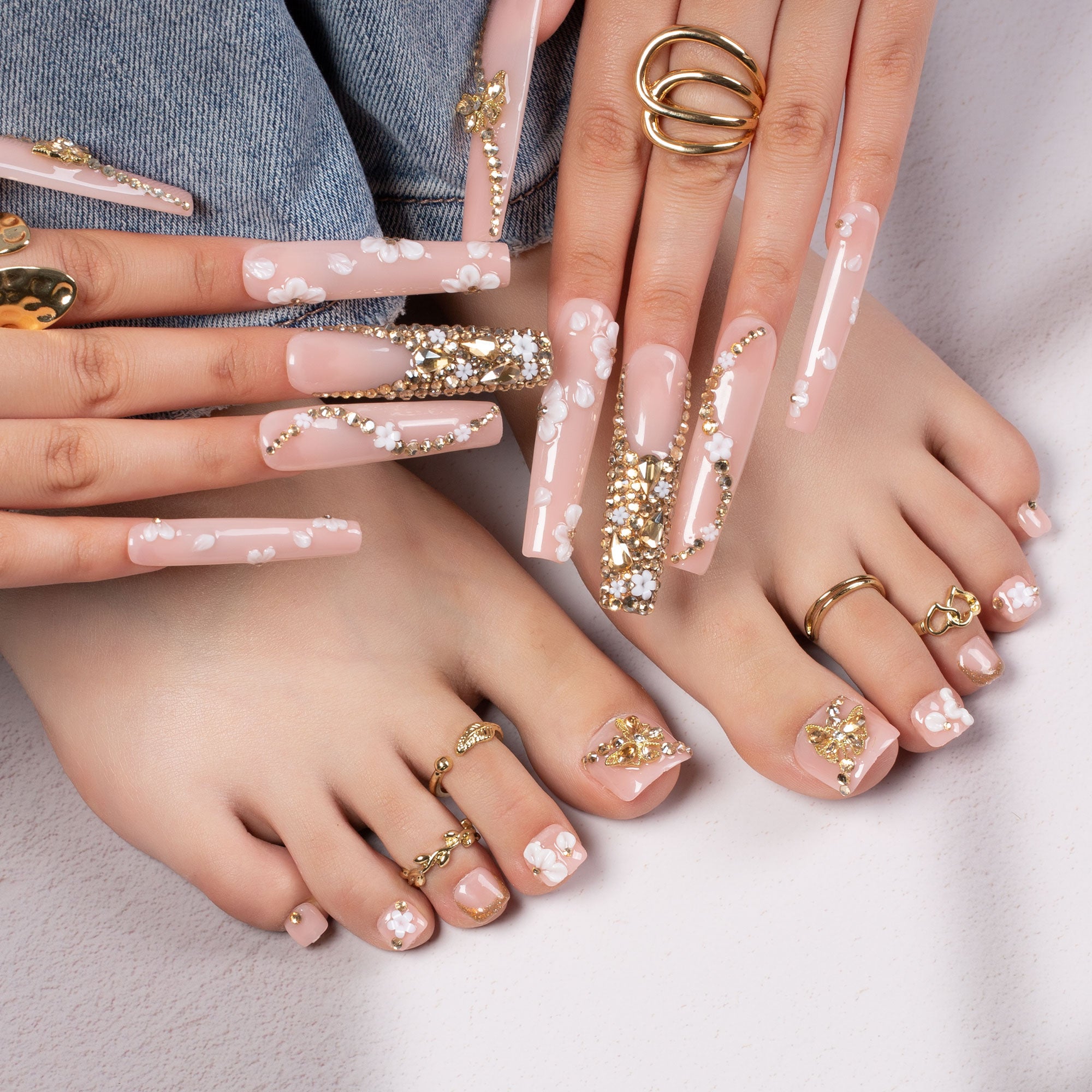 Blush Bloom Combo Set Handmade Nails H228+T228