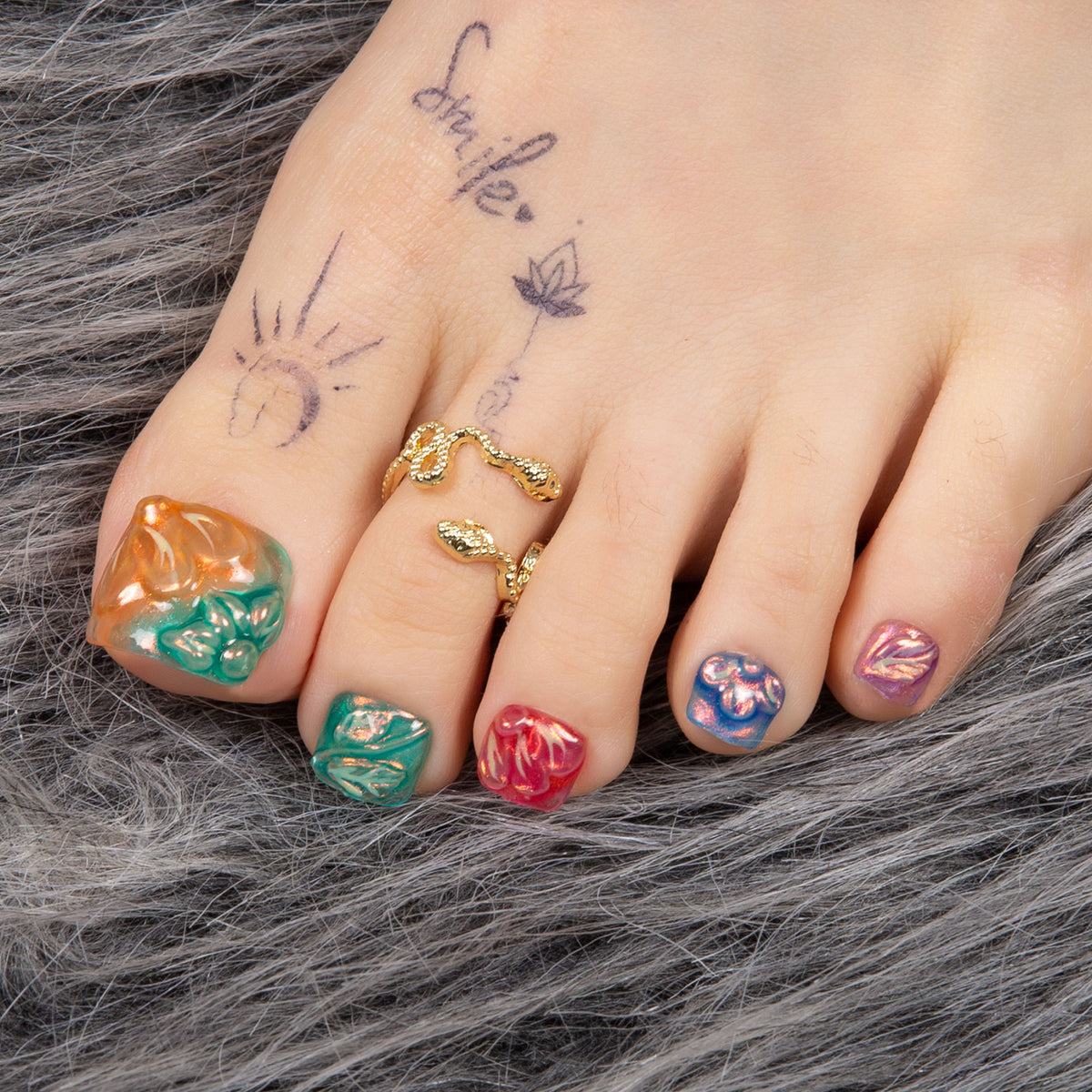 Charming Rainbow T341 Toe Nails- 20Pcs Free Size
