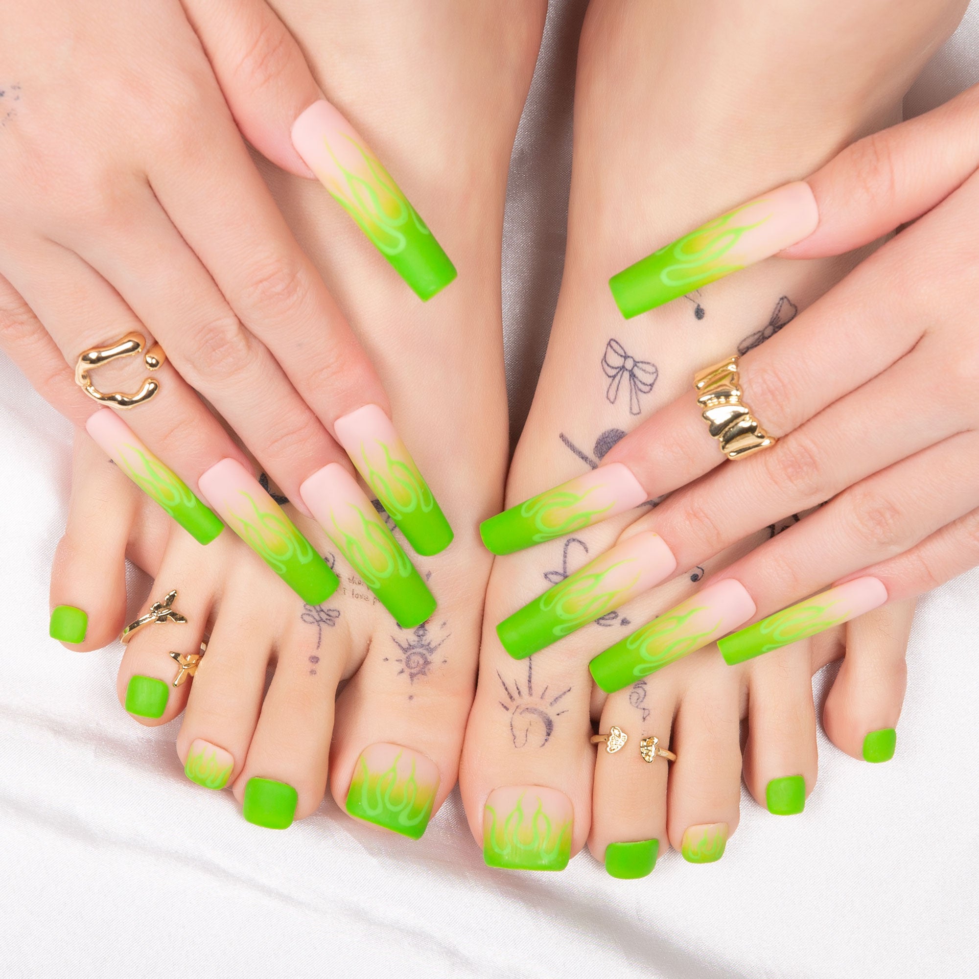 Neon Inferno Combo Set Handmade Press on Nails H443+T443