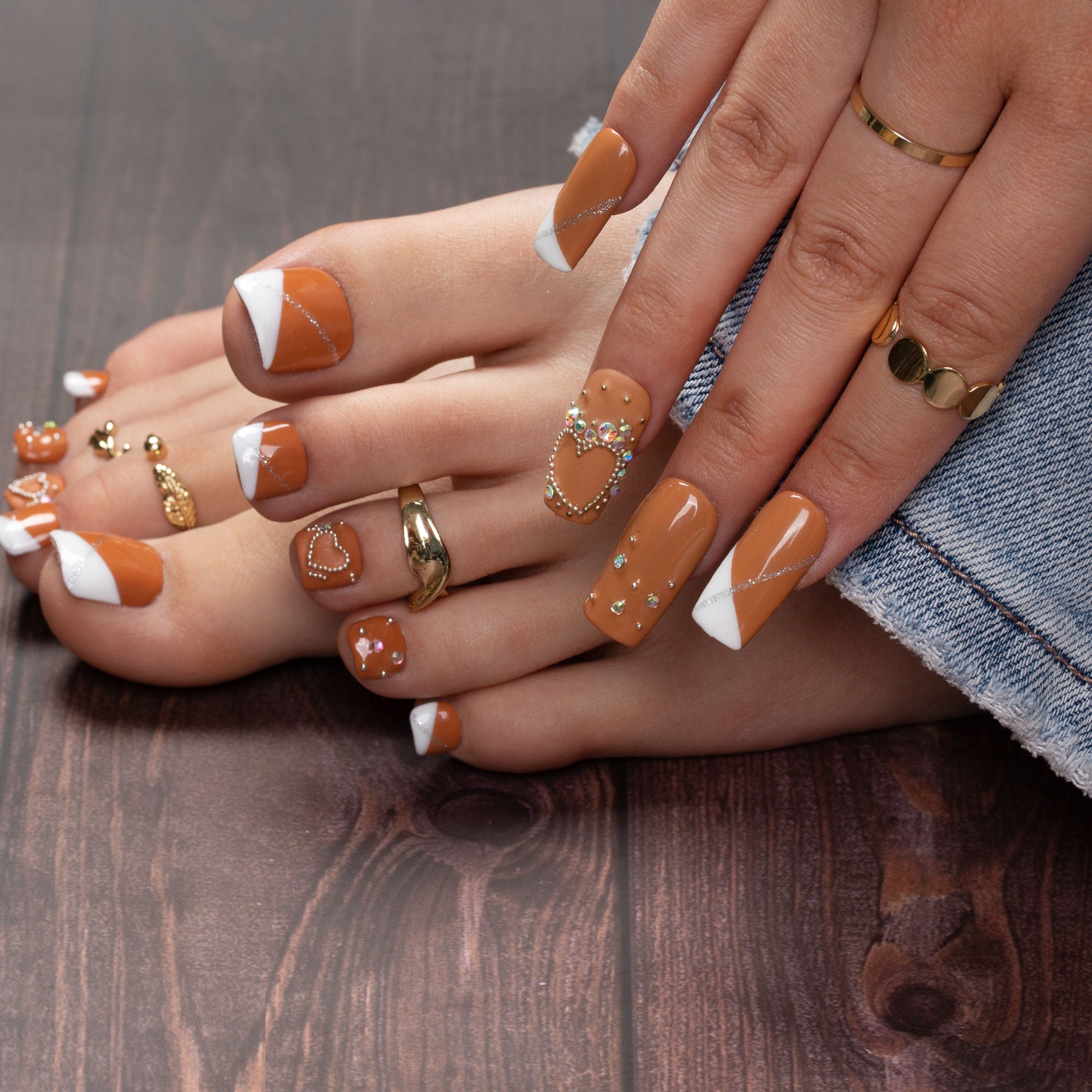 Lovely Kitten Heels French Tip Combo Set Handmade Nails H117+T117