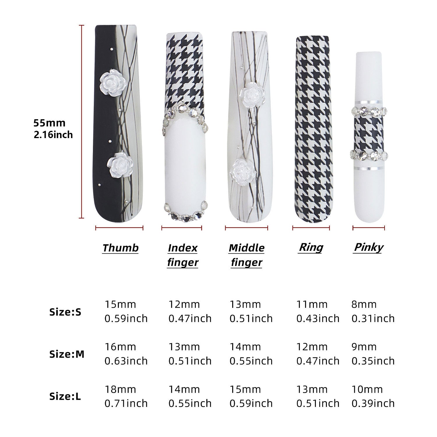 Houndstooth Handmade Square Nails H30 RTS