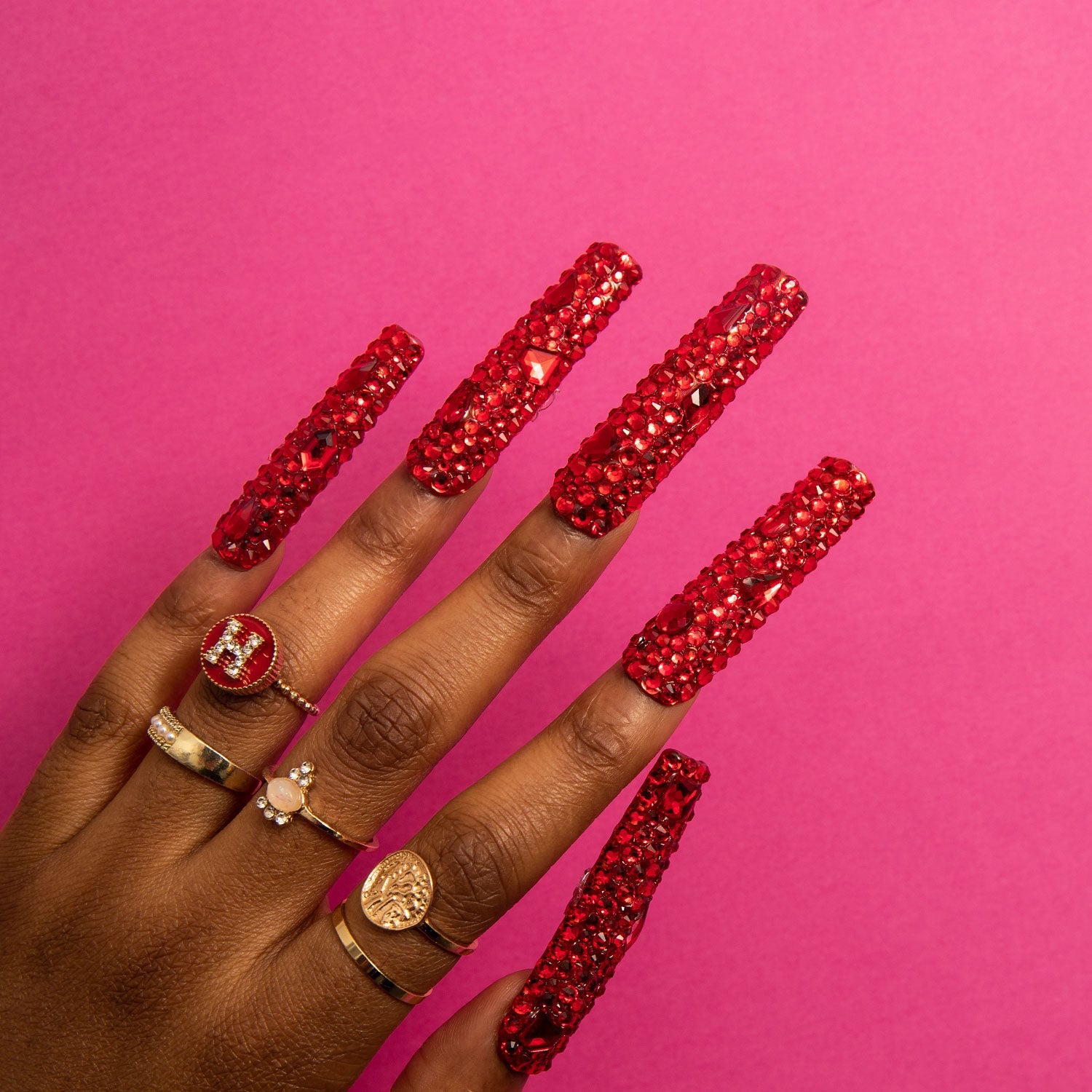 Flaming Sex Red Handmade Square Nails H39 RTS