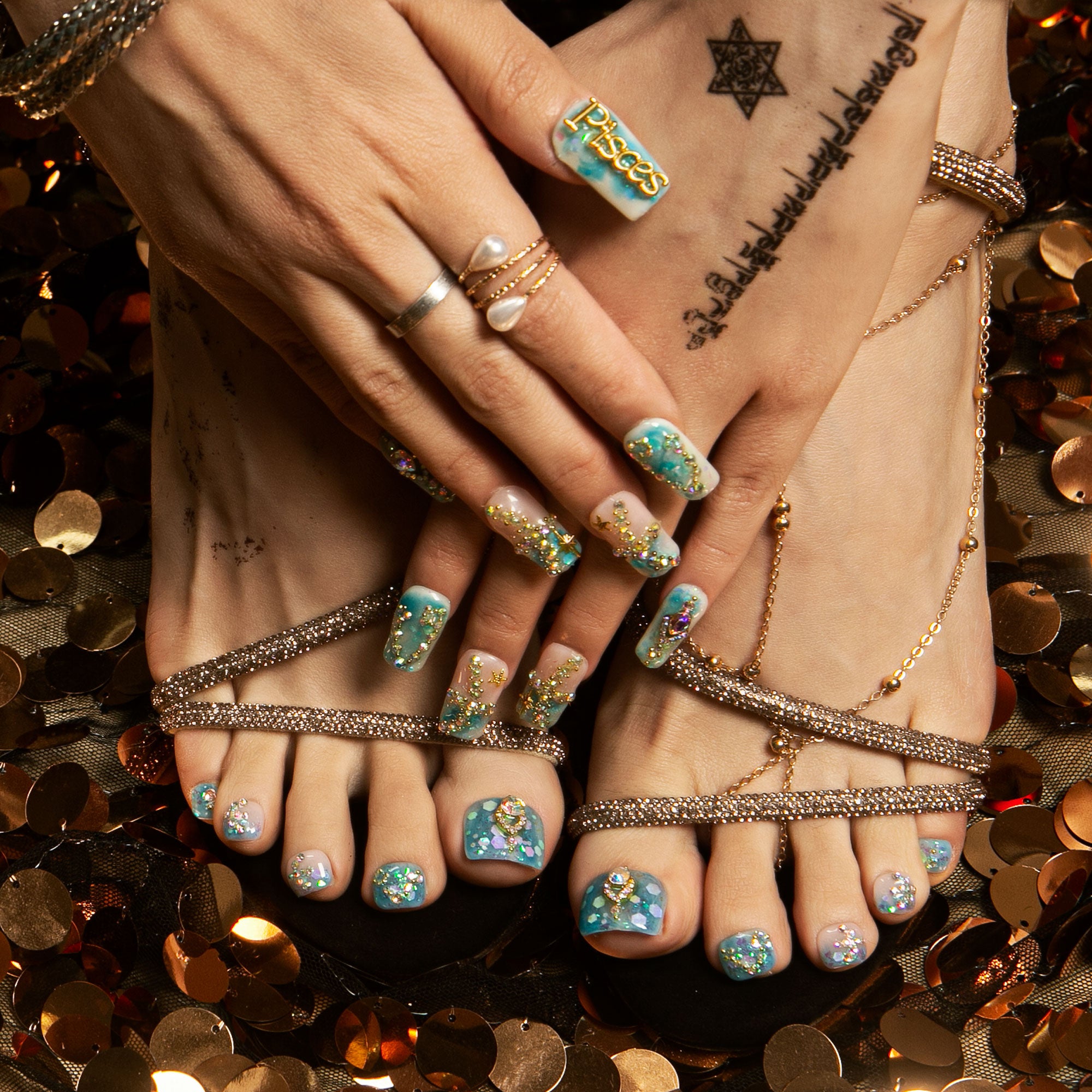 Pisces Blue Combo Set Handmade Nails H157+T157