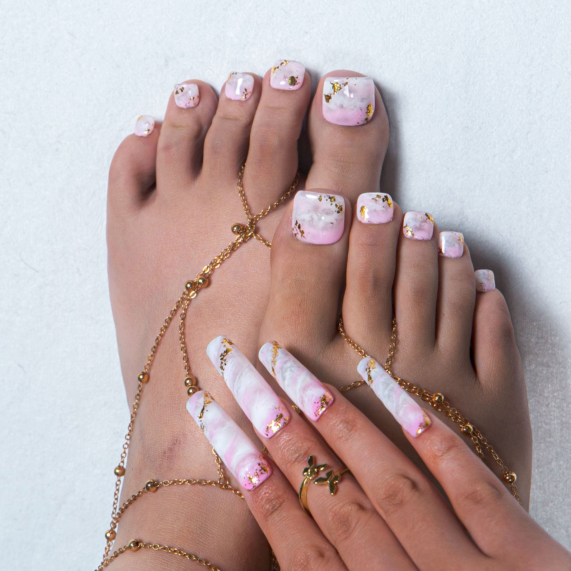 Rosé Swirls Combo Set Handmade Nails H446+T446
