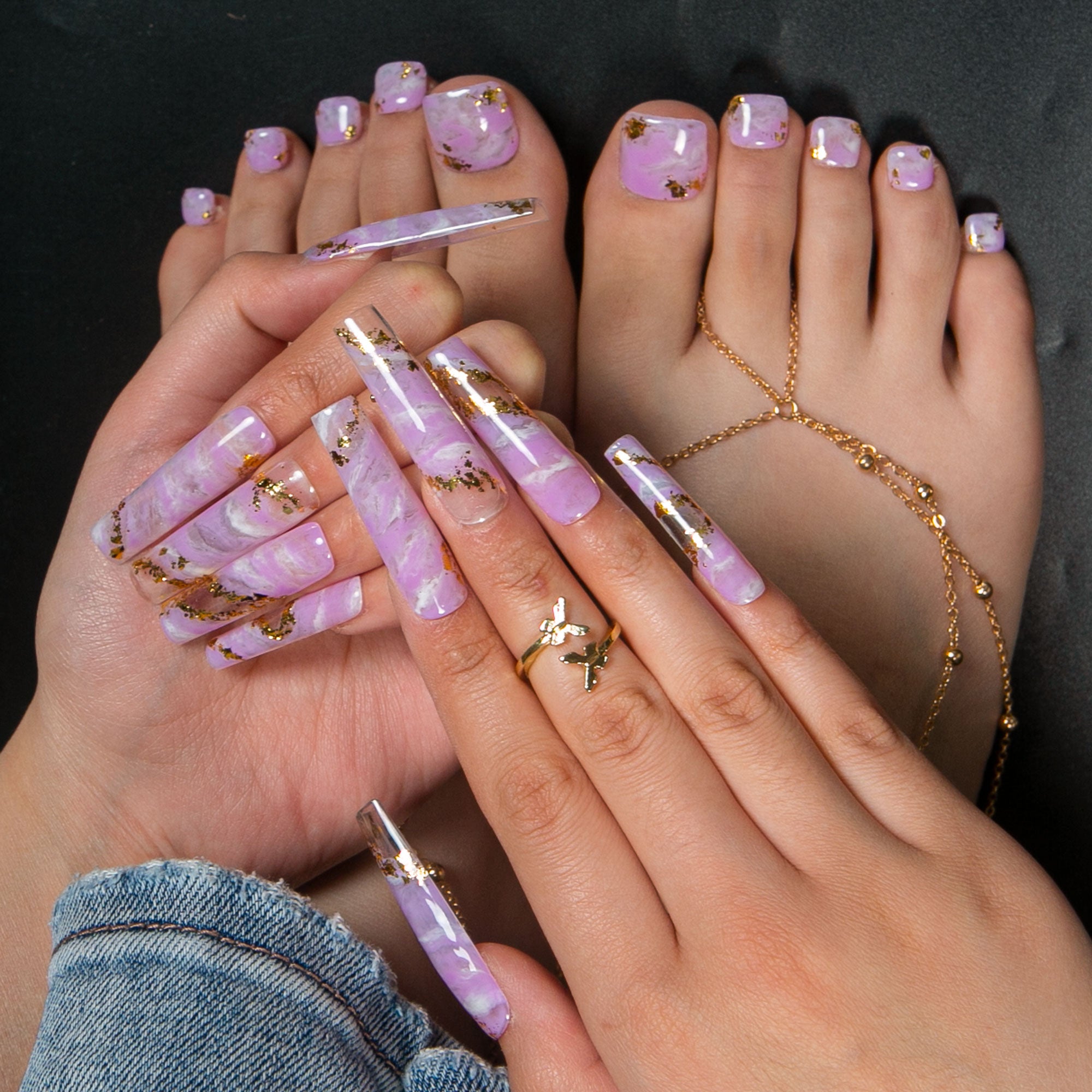 Lilac Glow Combo Set Handmade Nails H448+T448