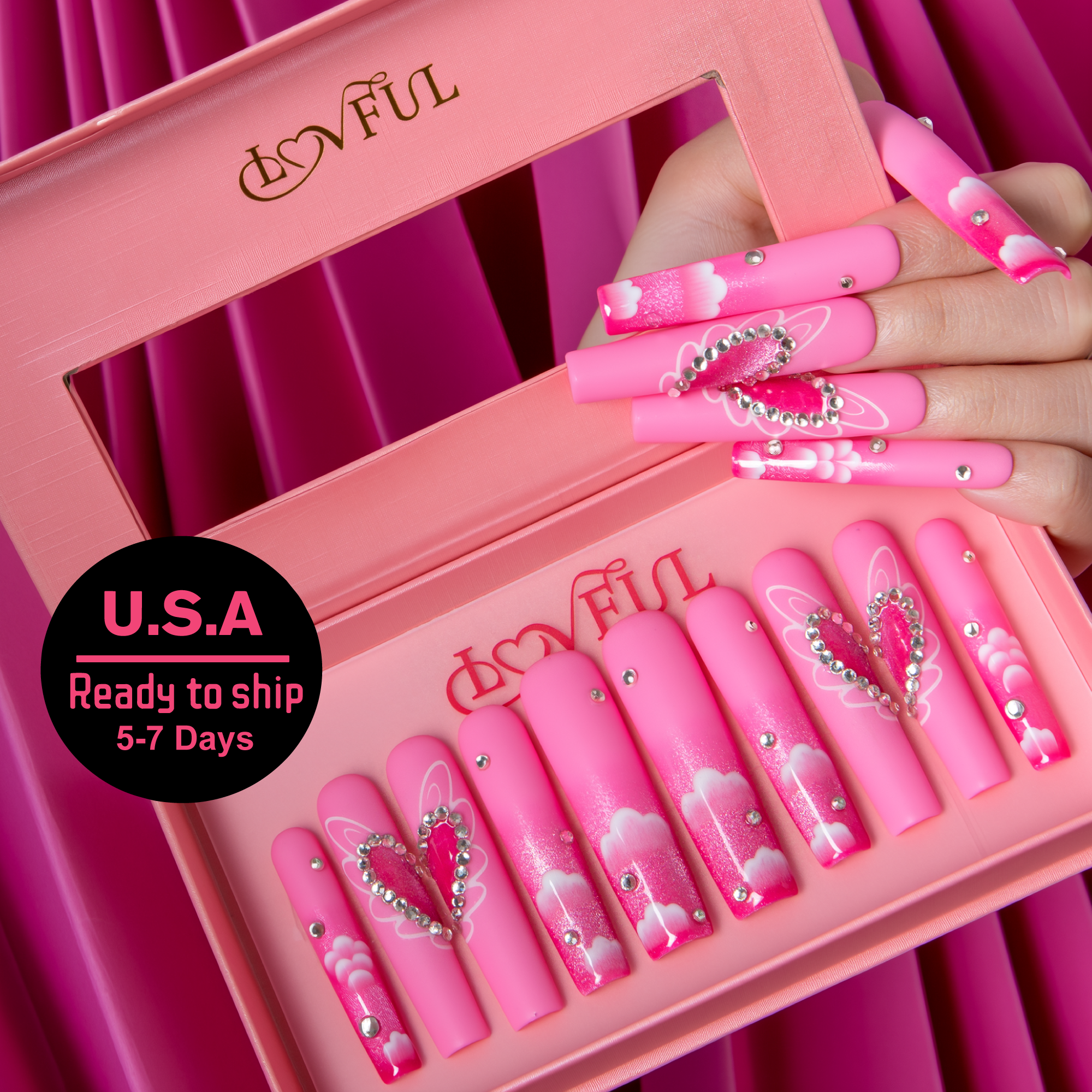 Pink Paradise Handmade Square Nails H302 RTS