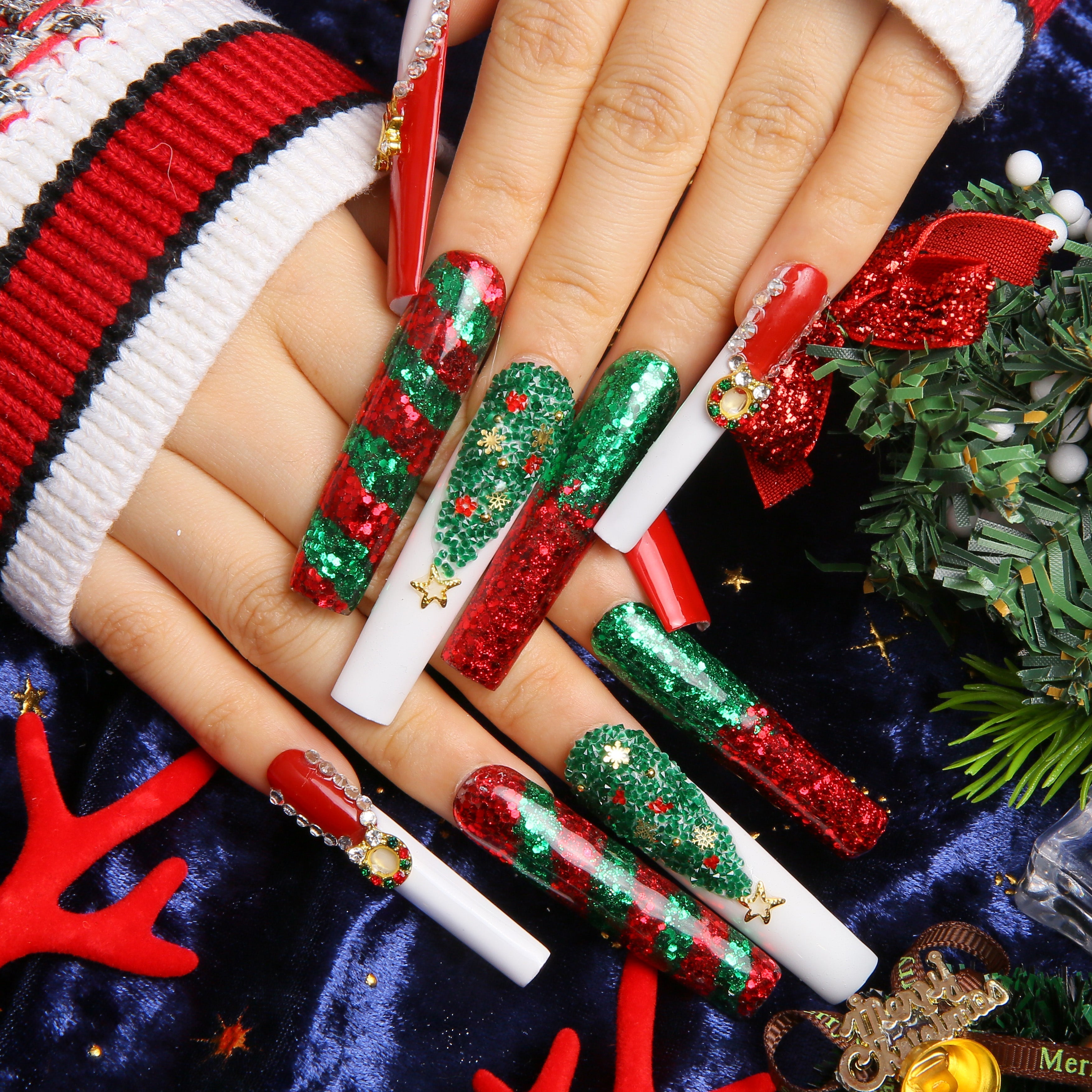 Merry Christmas Handmade Square Nails H78 RTS