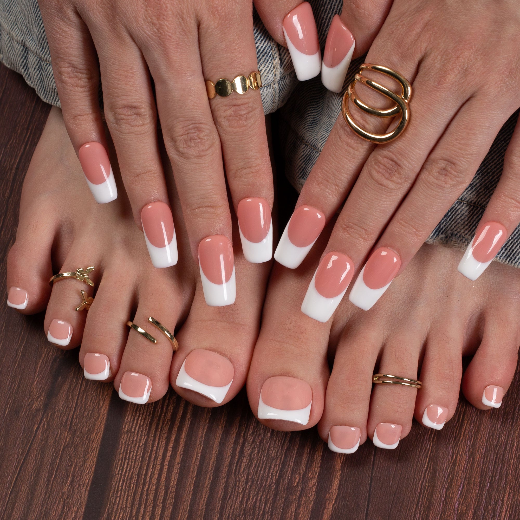 Coffee Latte French Tip Combo Set Handmade Nails H12+T12