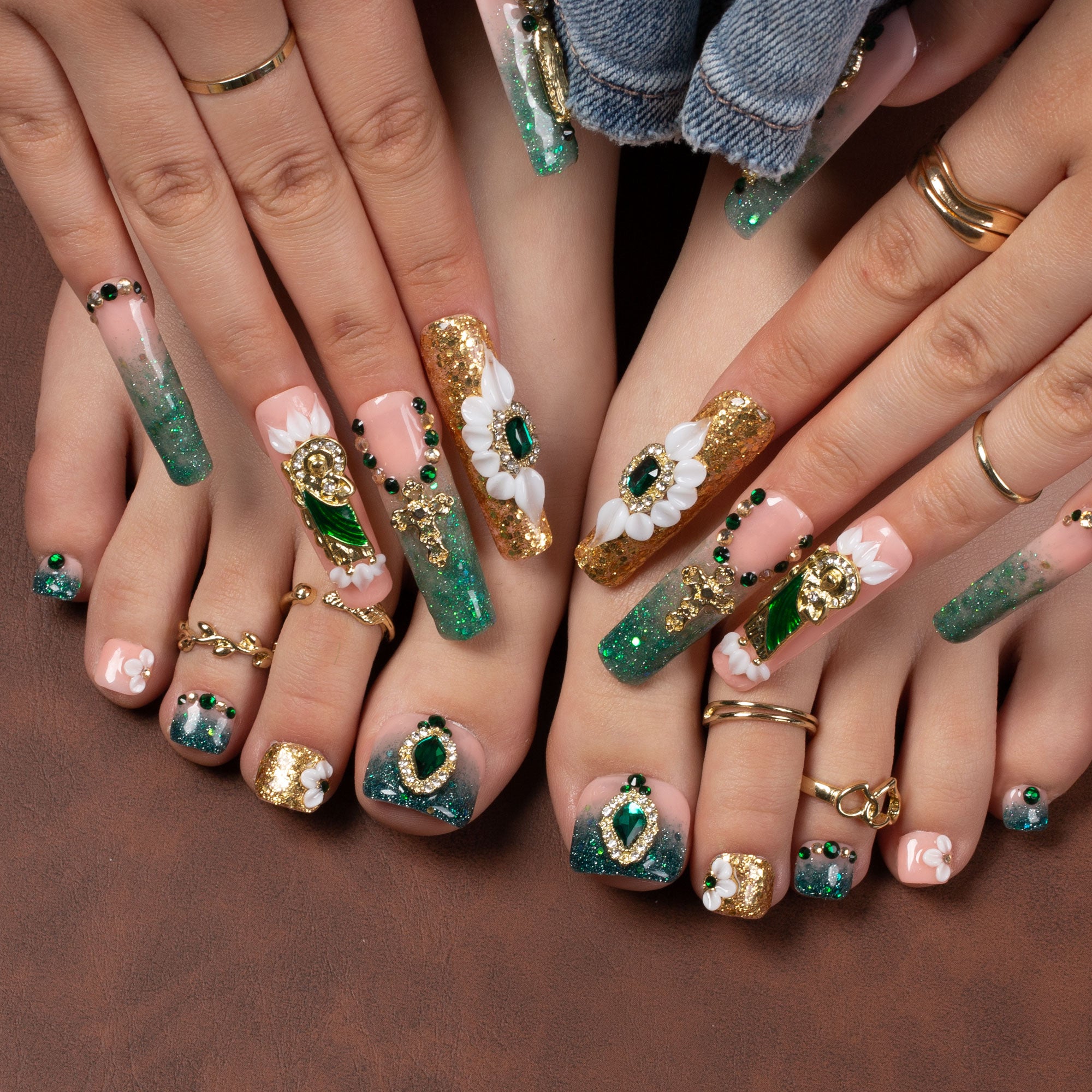 Green Enamel Combo Set Handmade Nails H235+T235