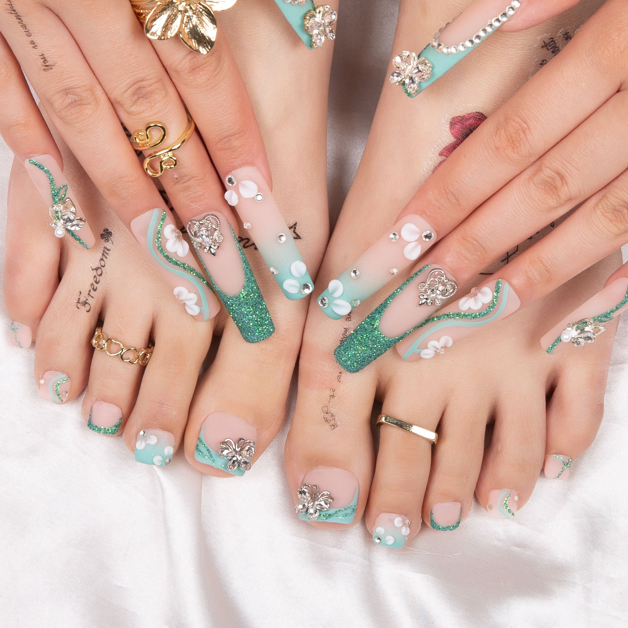 Emerald Vine Combo Set Handmade Nails H244+T244