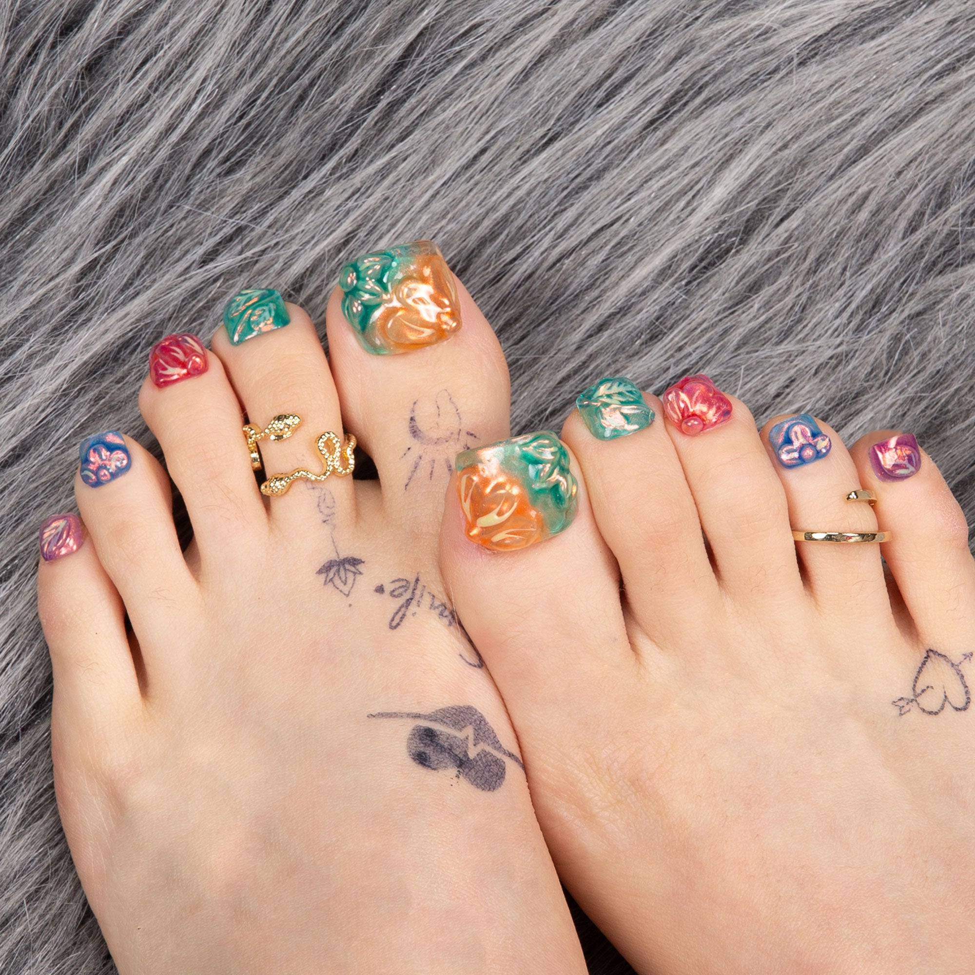 Charming Rainbow T341 Toe Nails- 20Pcs Free Size