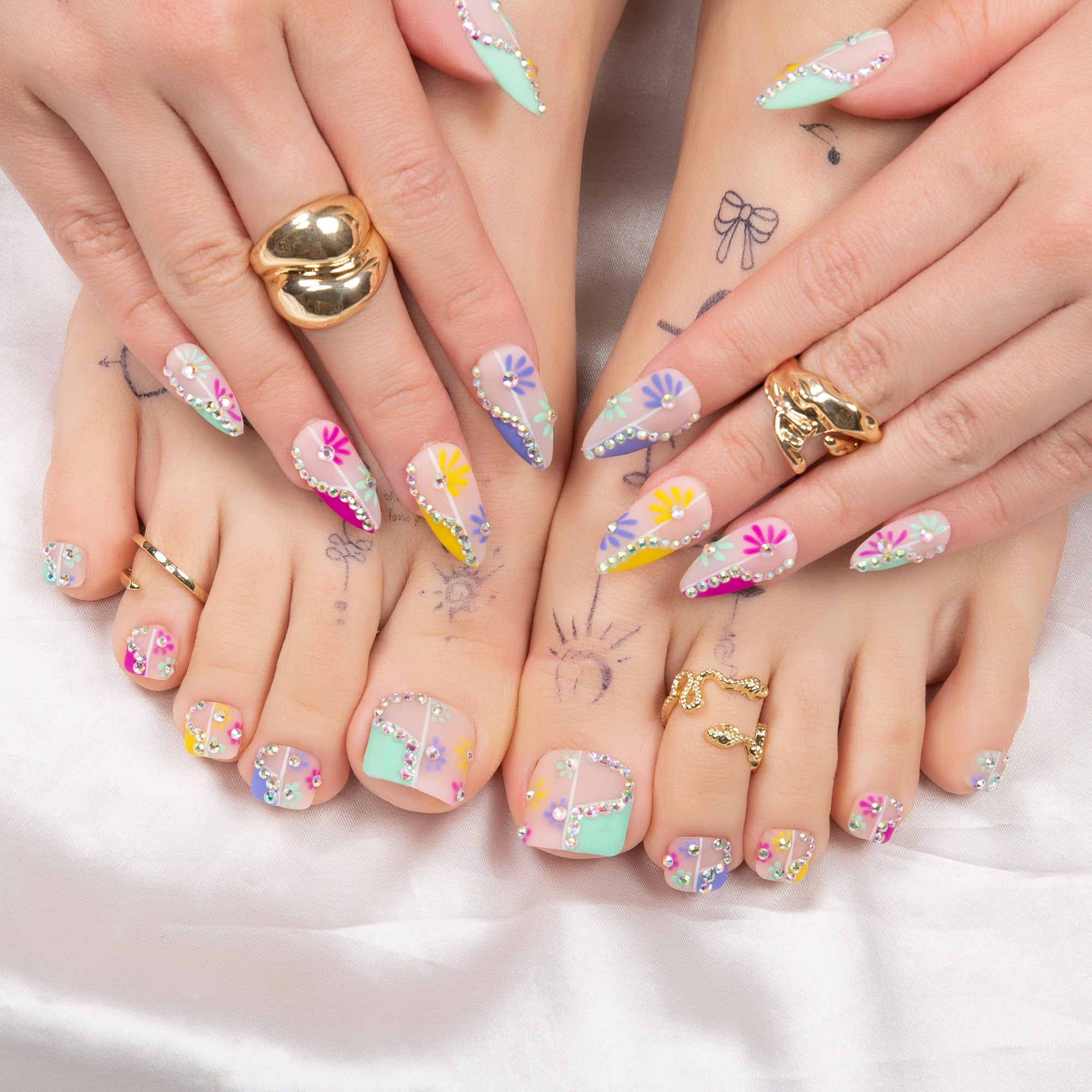 Wild Blooming French Tip Combo Set Handmade Nails H156+T156