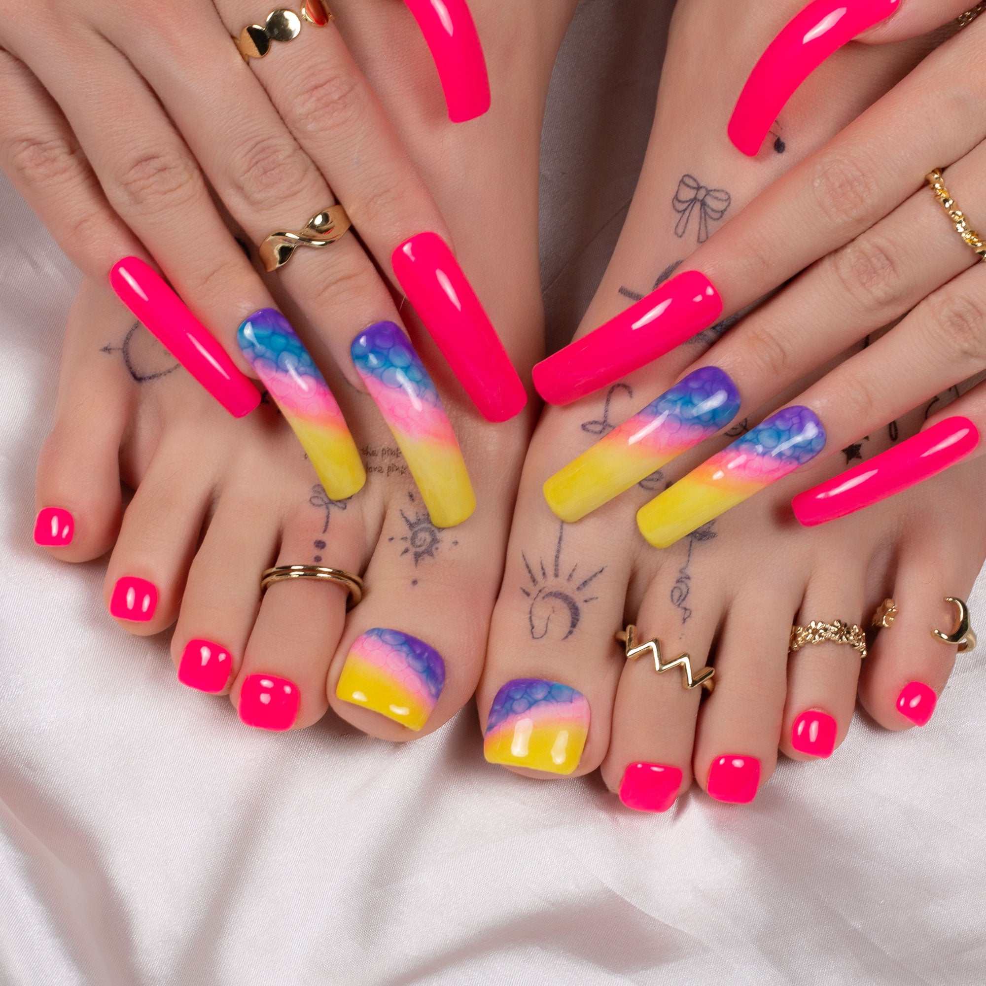 Tie-dye Neon Combo Set Handmade Press on Nails H441+T441