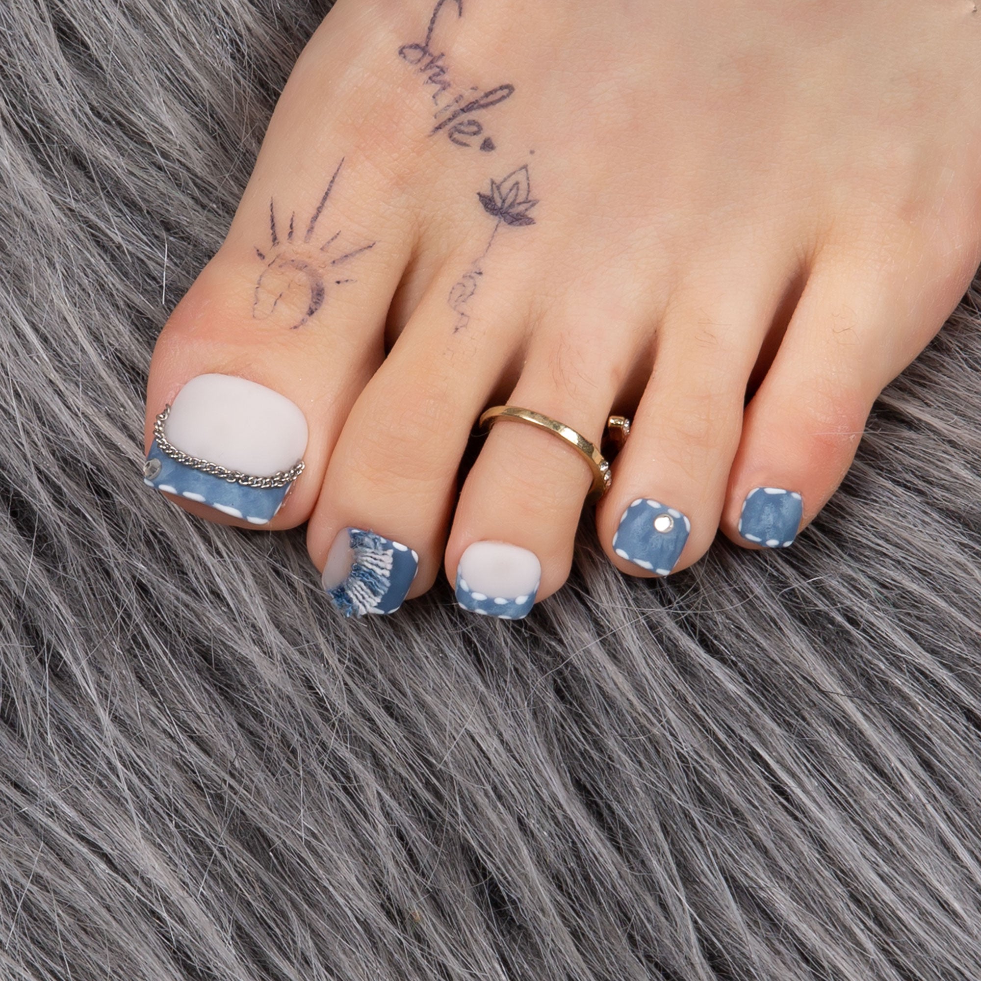 The Street Dancer Blue French Tip T61 Toe Nails- 20Pcs Free Size