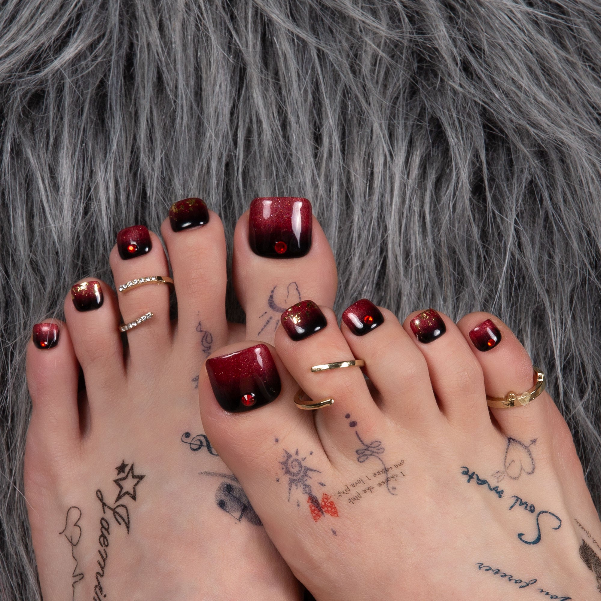 Rose Ashes Black and Red T07 Toe Nails- 20Pcs Free Size