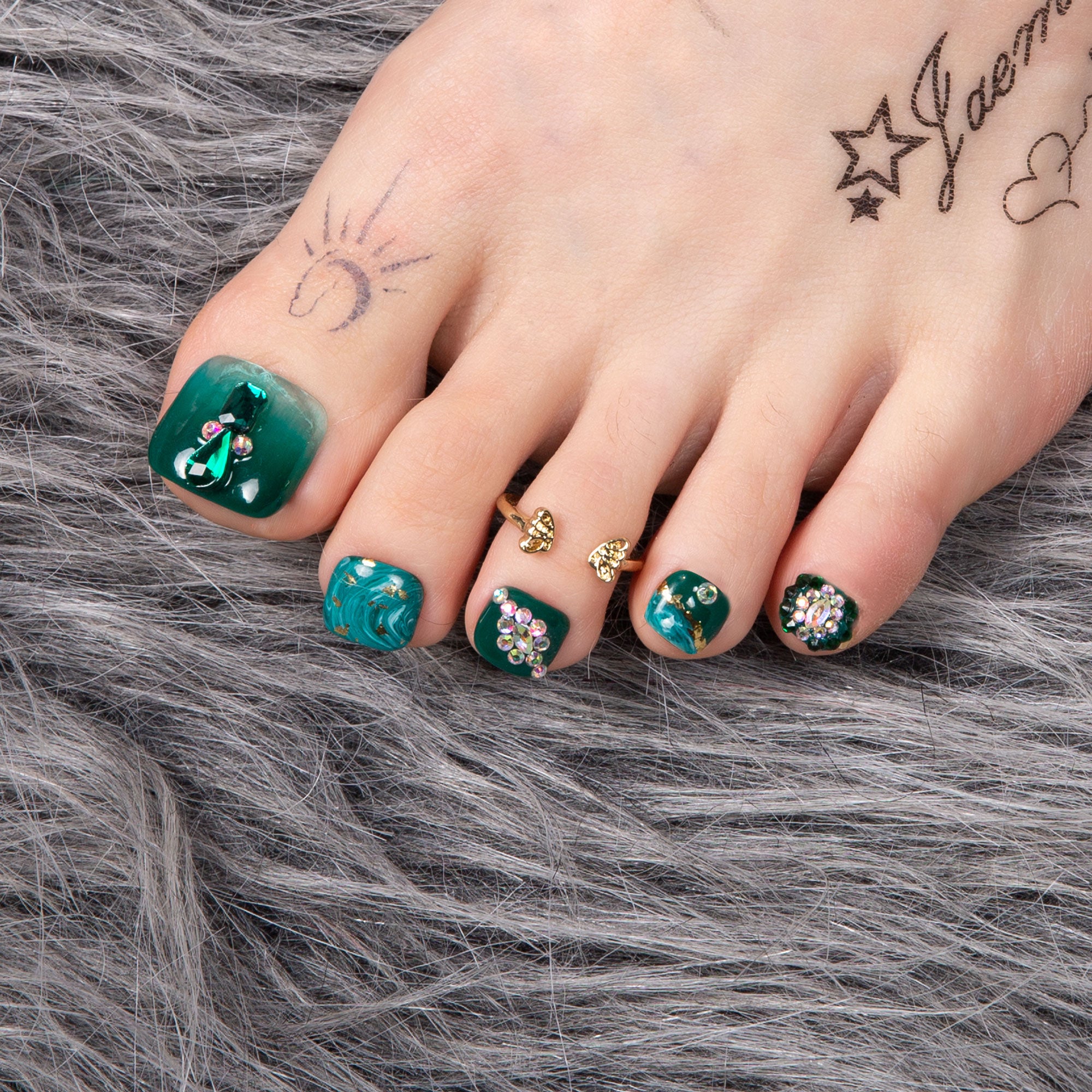 Emerald Envy Blue T109 Toe Nails- 20Pcs Free Size