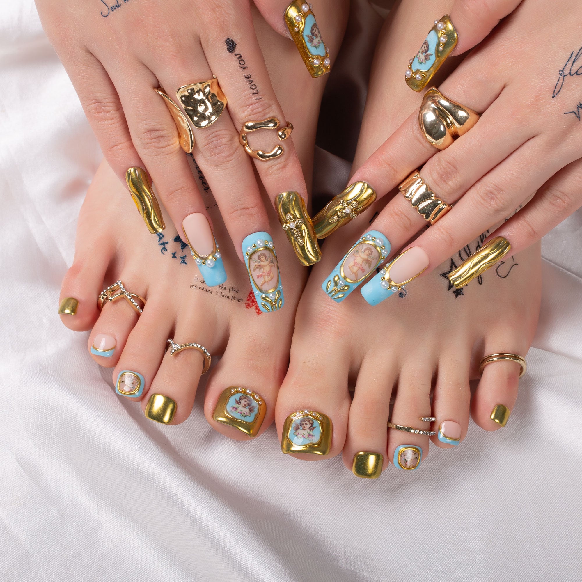 Angelic Embrace Combo Set Handmade Nails H372+T372