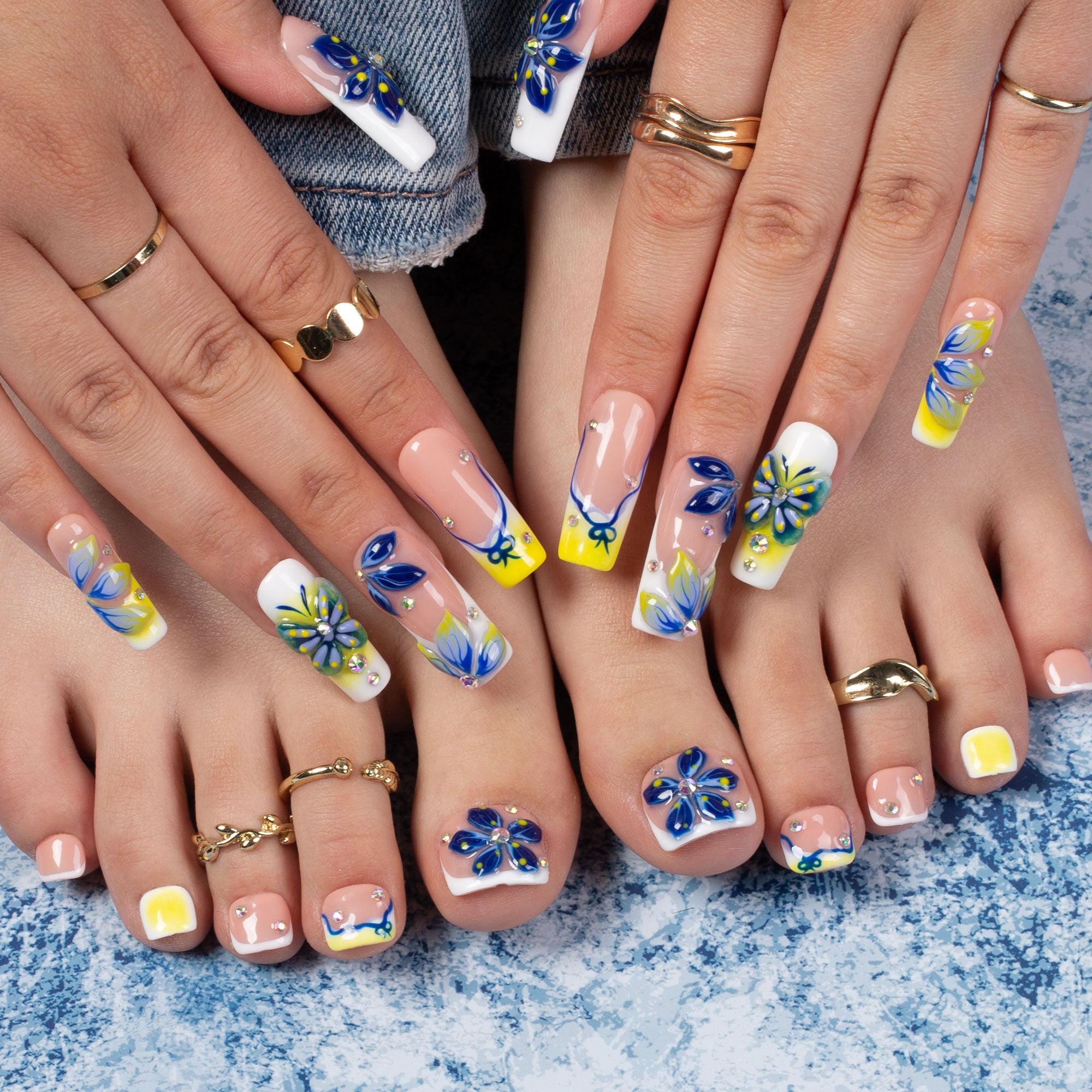 Midnight Bloom Combo Set Handmade Nails H390+T390