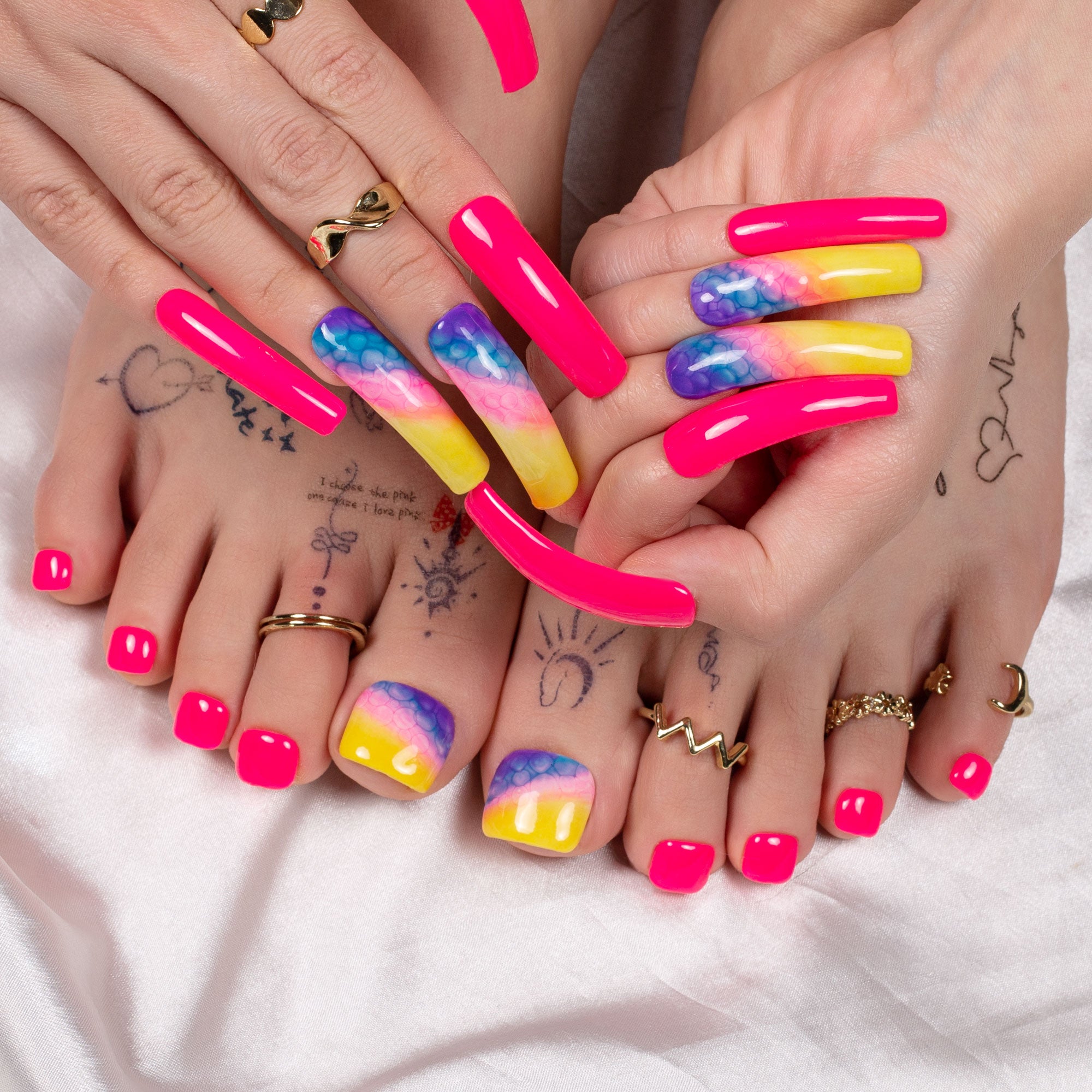 Tie-dye Neon Combo Set Handmade Press on Nails H441+T441