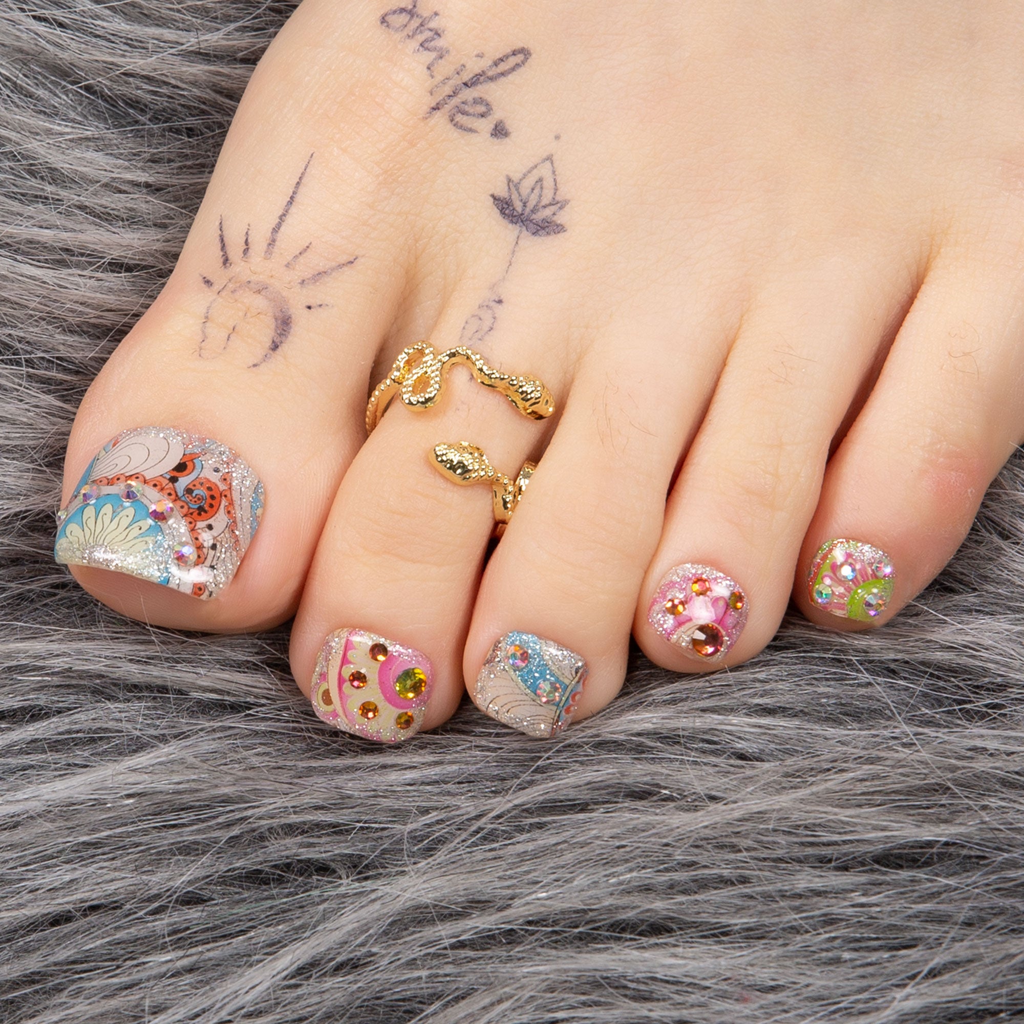 Boho Rhapsody T57 Toe Nails- 20Pcs Free Size