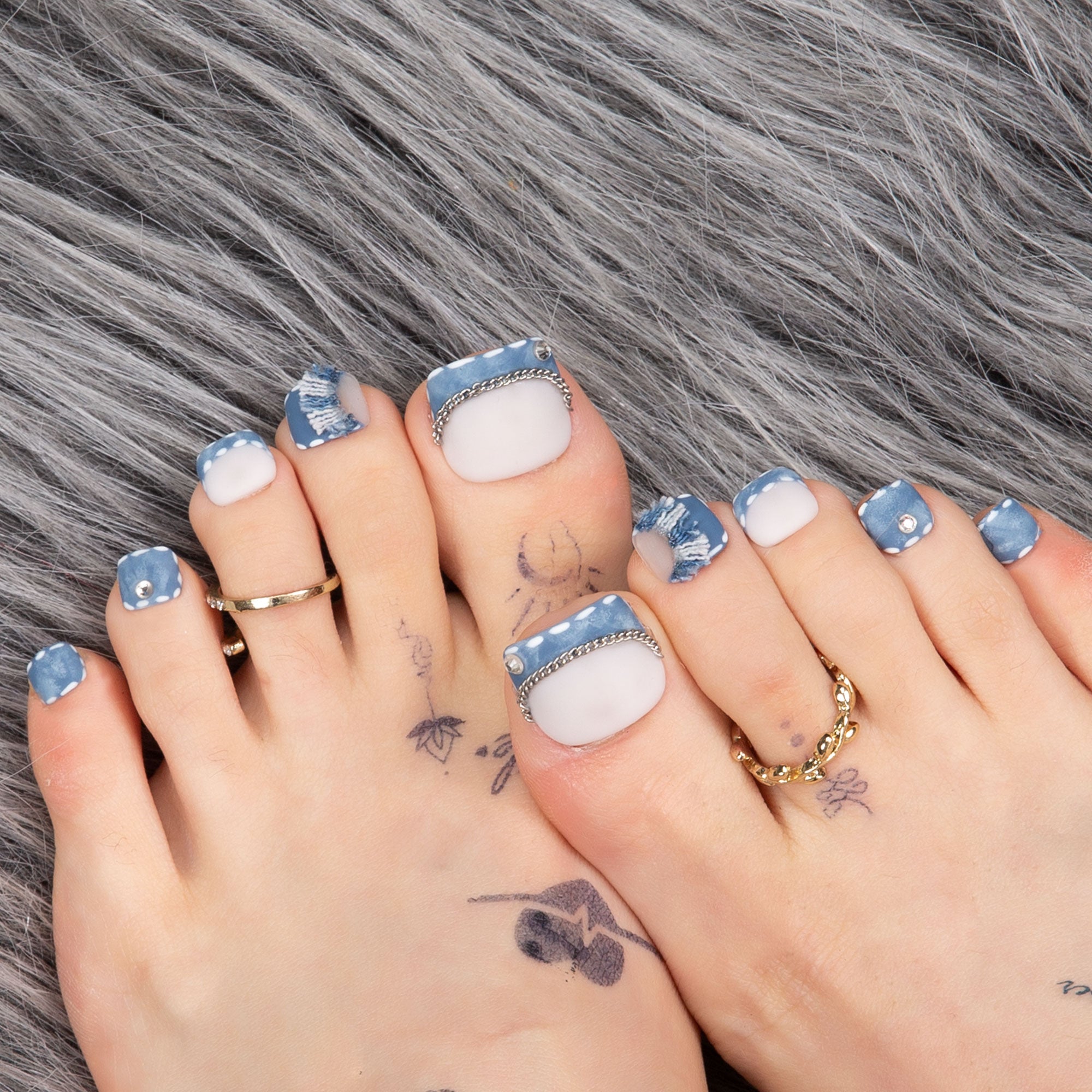 The Street Dancer Blue French Tip T61 Toe Nails- 20Pcs Free Size