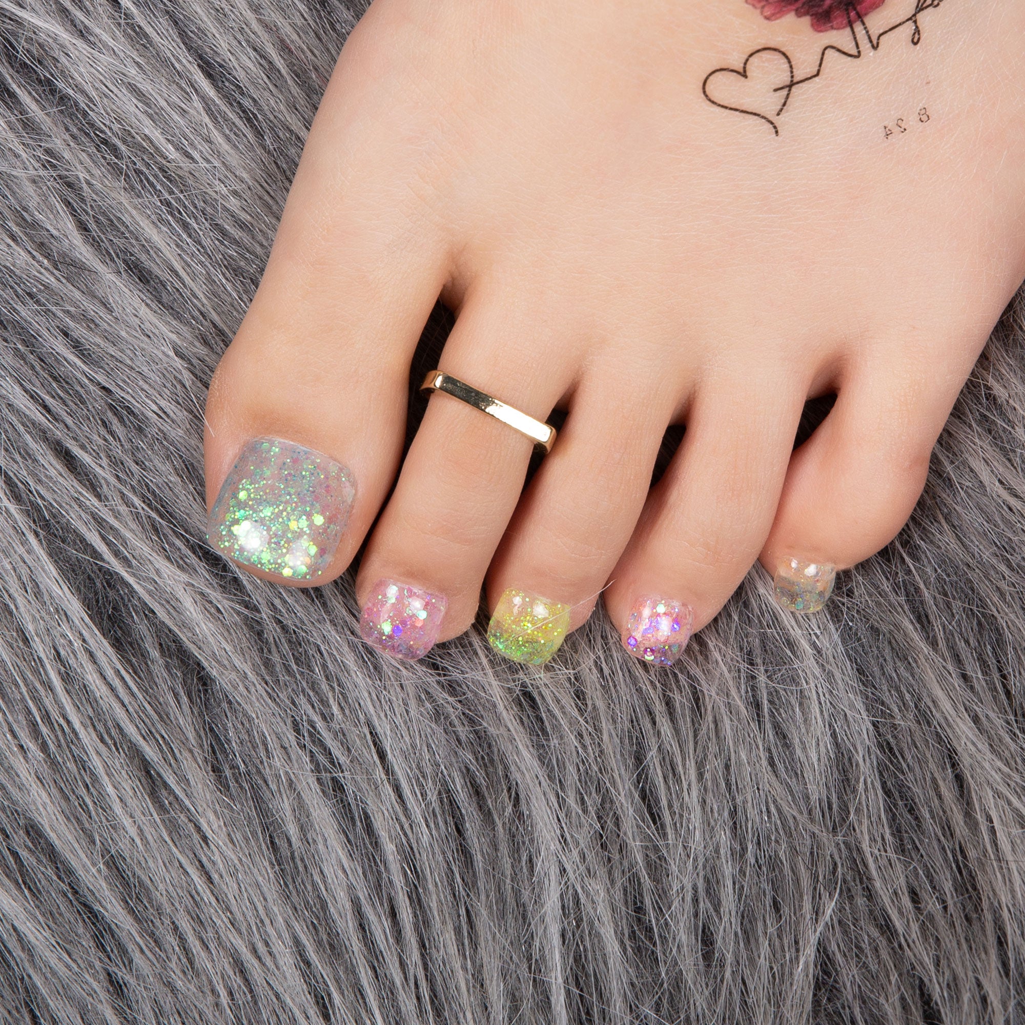 Coral Dream Rhinestone T59 Toe Nails- 20Pcs Free Size