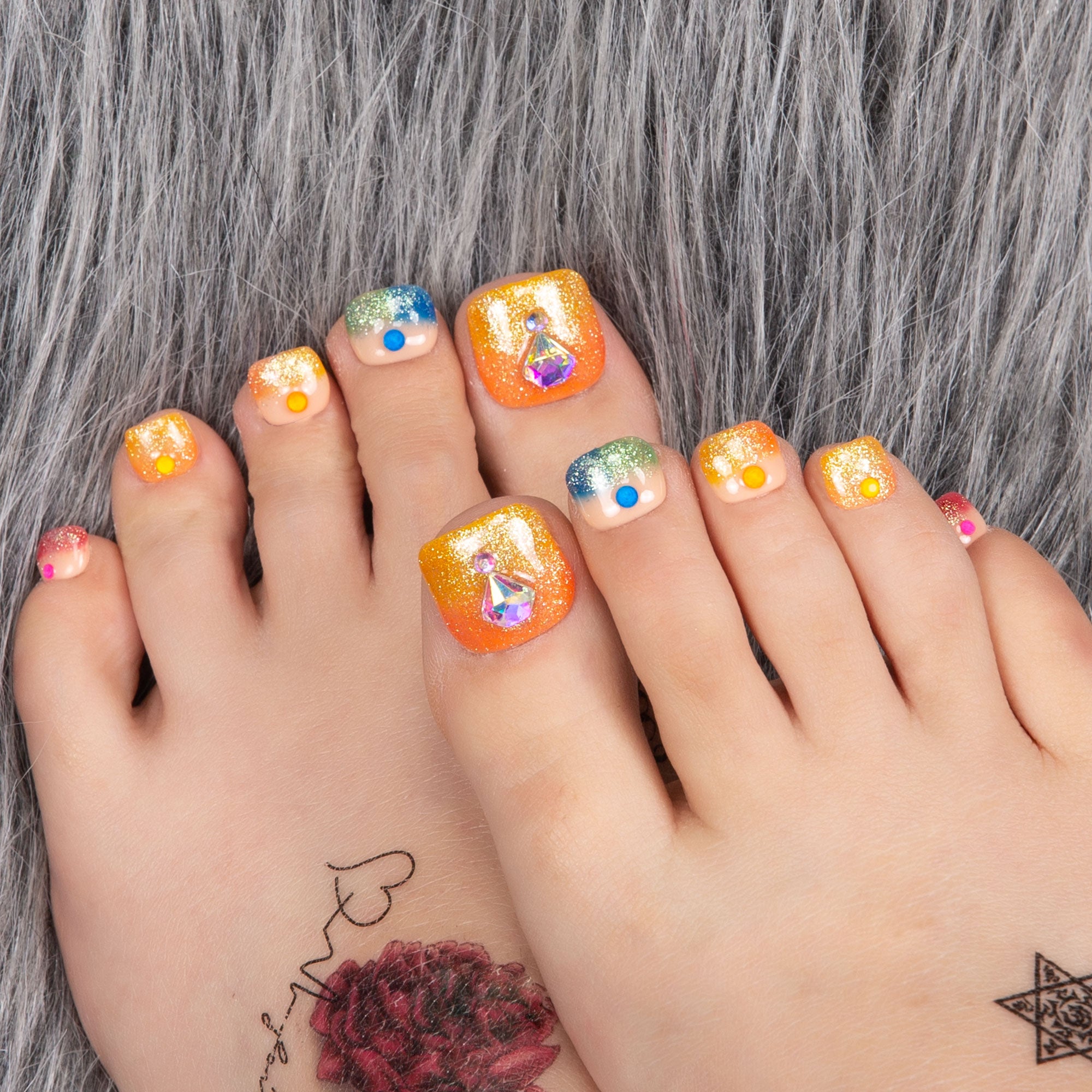 Rainbow Glass T252 Toe Nails- 20Pcs Free Size